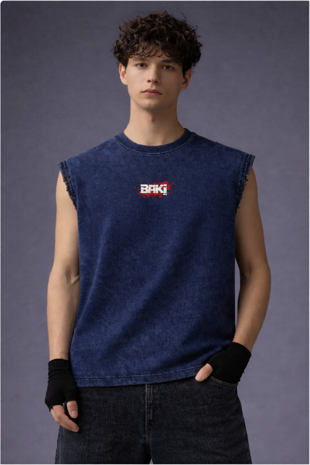BAKI Oversized Gym Vest - Acid Wash BLUE