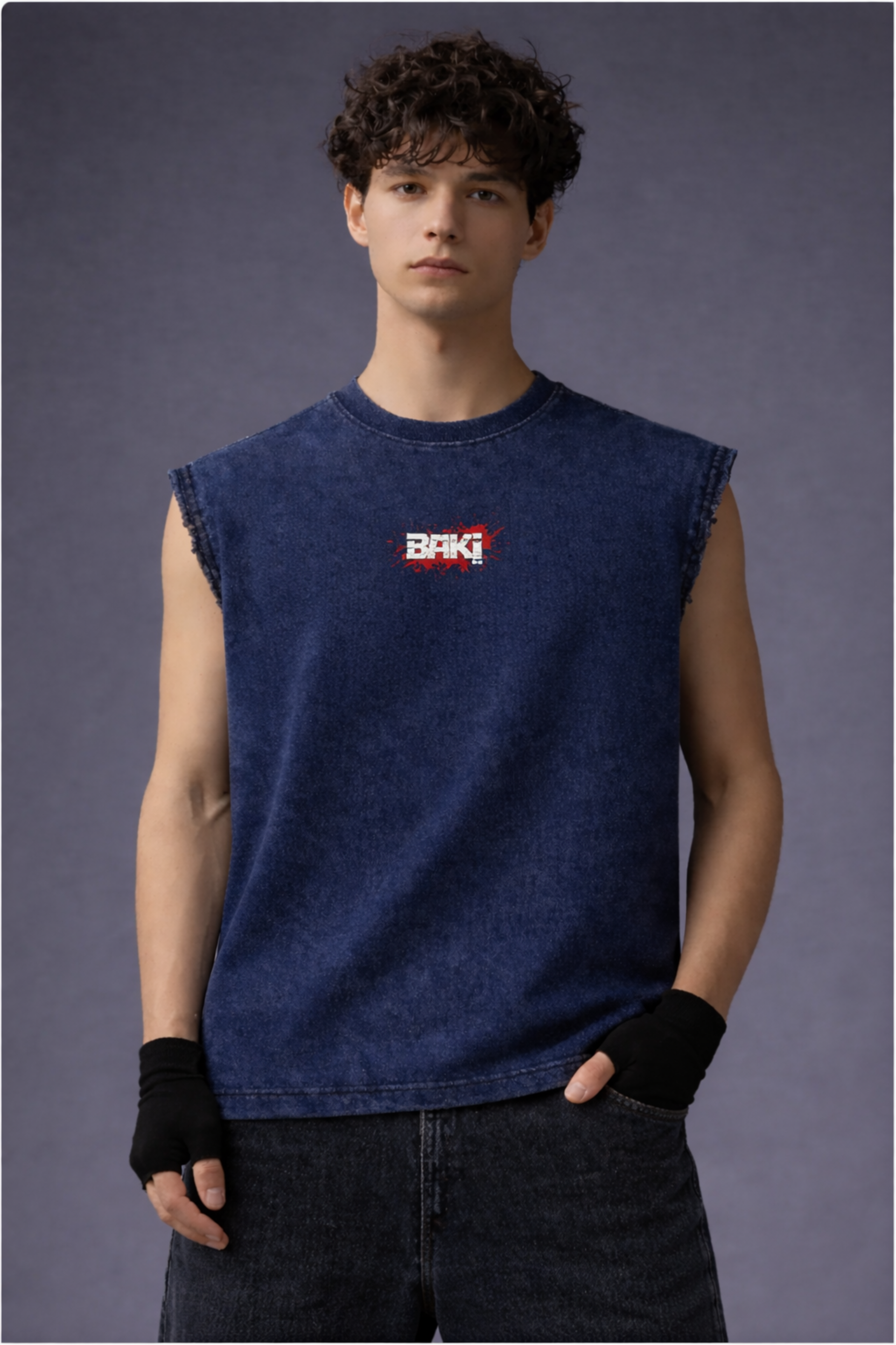 BAKI Oversized Gym Vest - Acid Wash BLUE