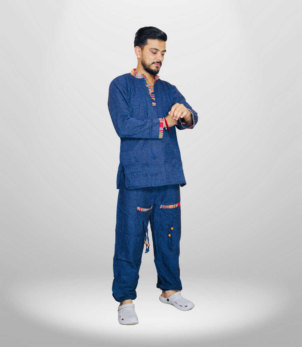 Cotton Kurta - Pajama - Blue