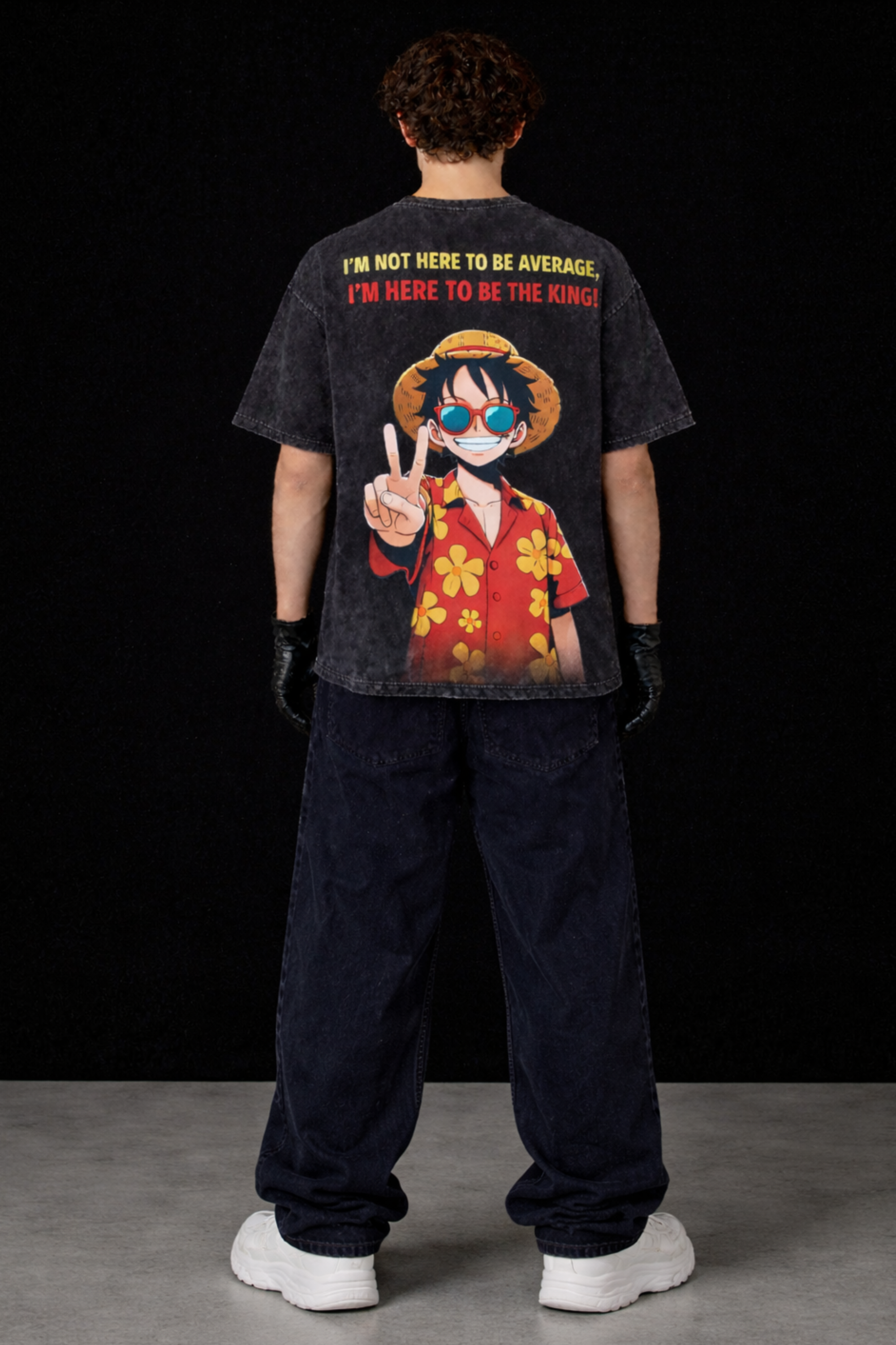 KING LUFFY Acidwash Oversized Tee – Black