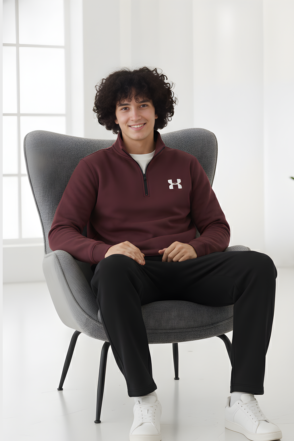 Half Zip Premium Hoodie- Maroon