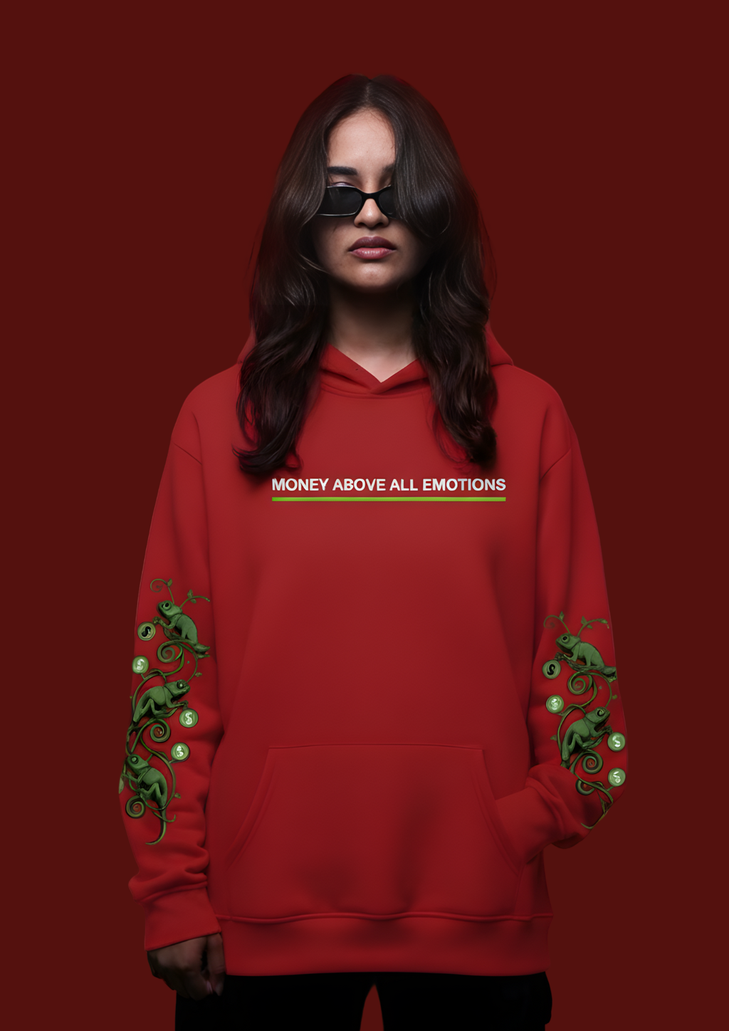 MONEY ABOVE ALL Regular Unisex Hoodie  - RED