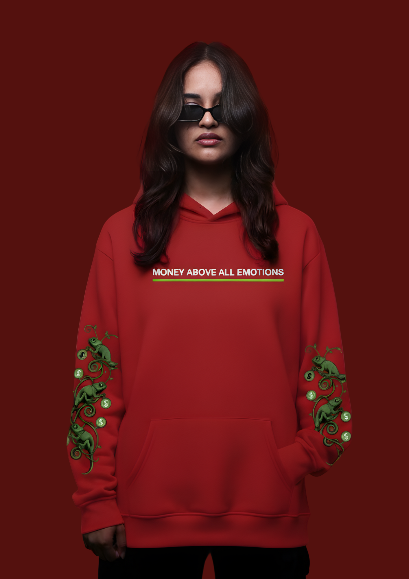 MONEY ABOVE ALL Regular Unisex Hoodie  - RED
