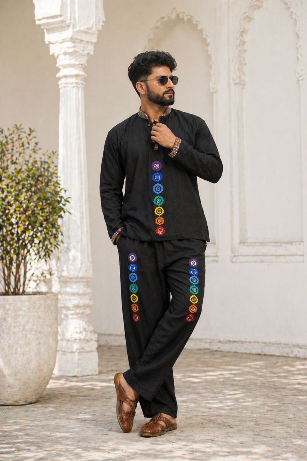 7 CHAKRAS Ethnic Kurta Pajama Set - BLACK