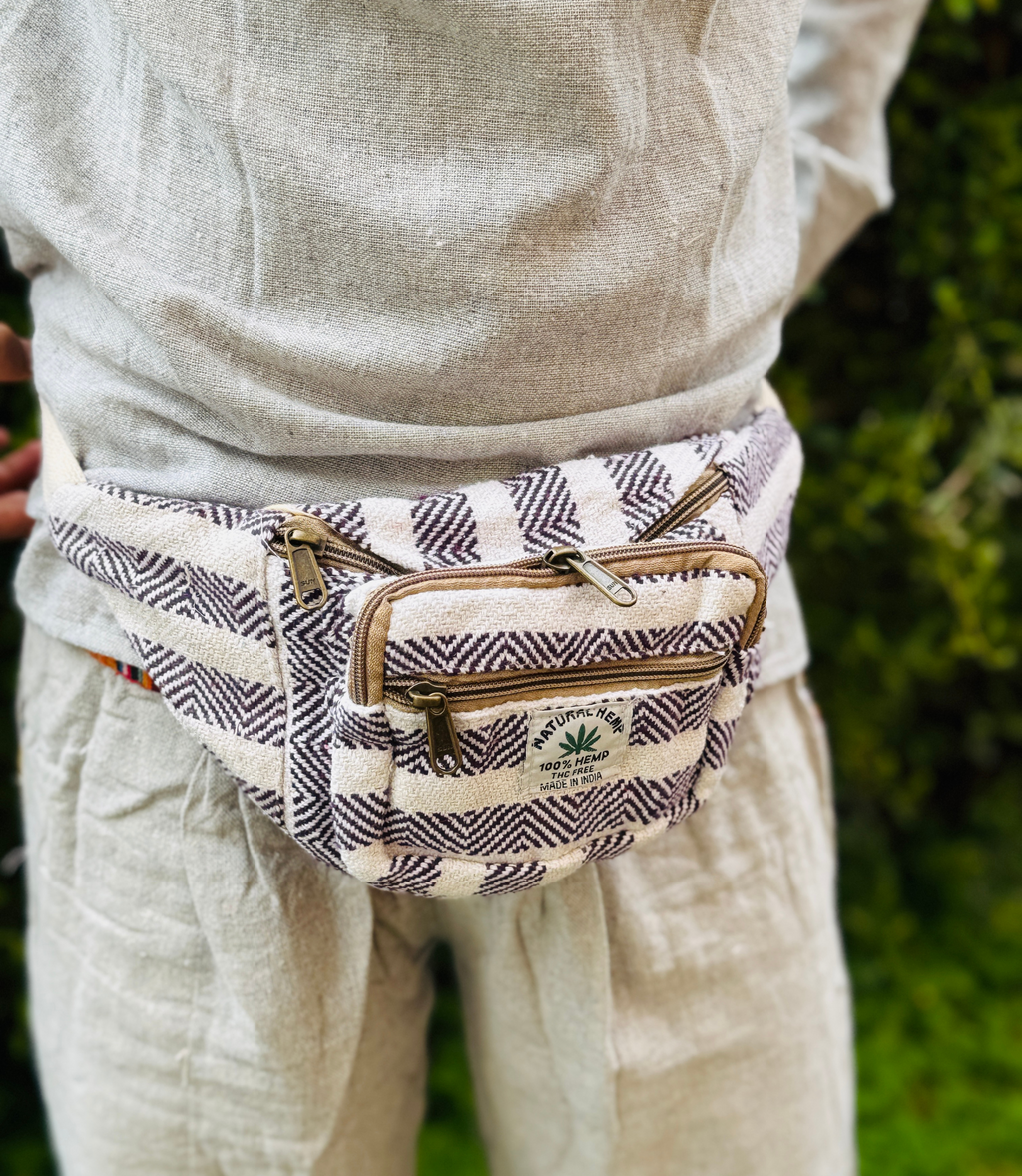 Hemp Waist Bag - Purple - White
