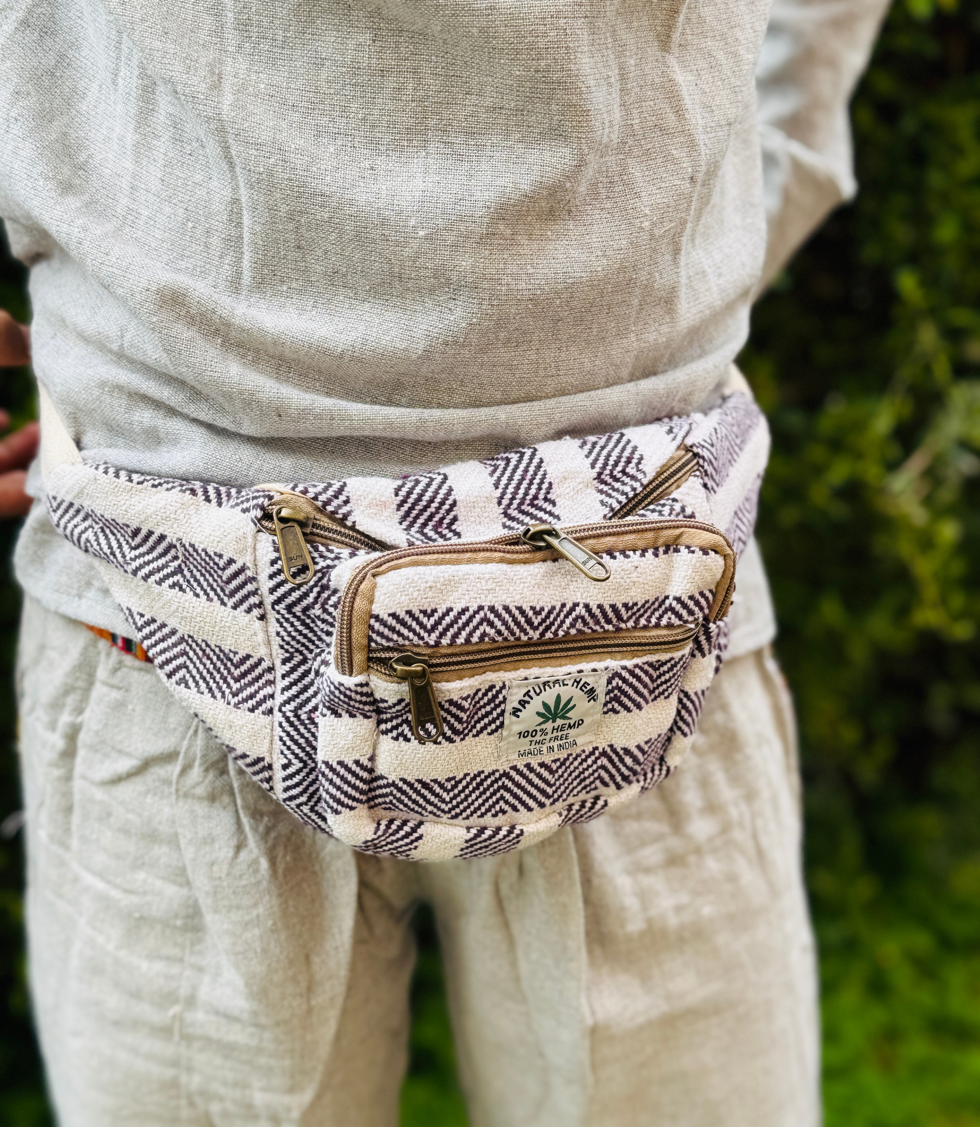 Hemp Waist Bag - Purple - White