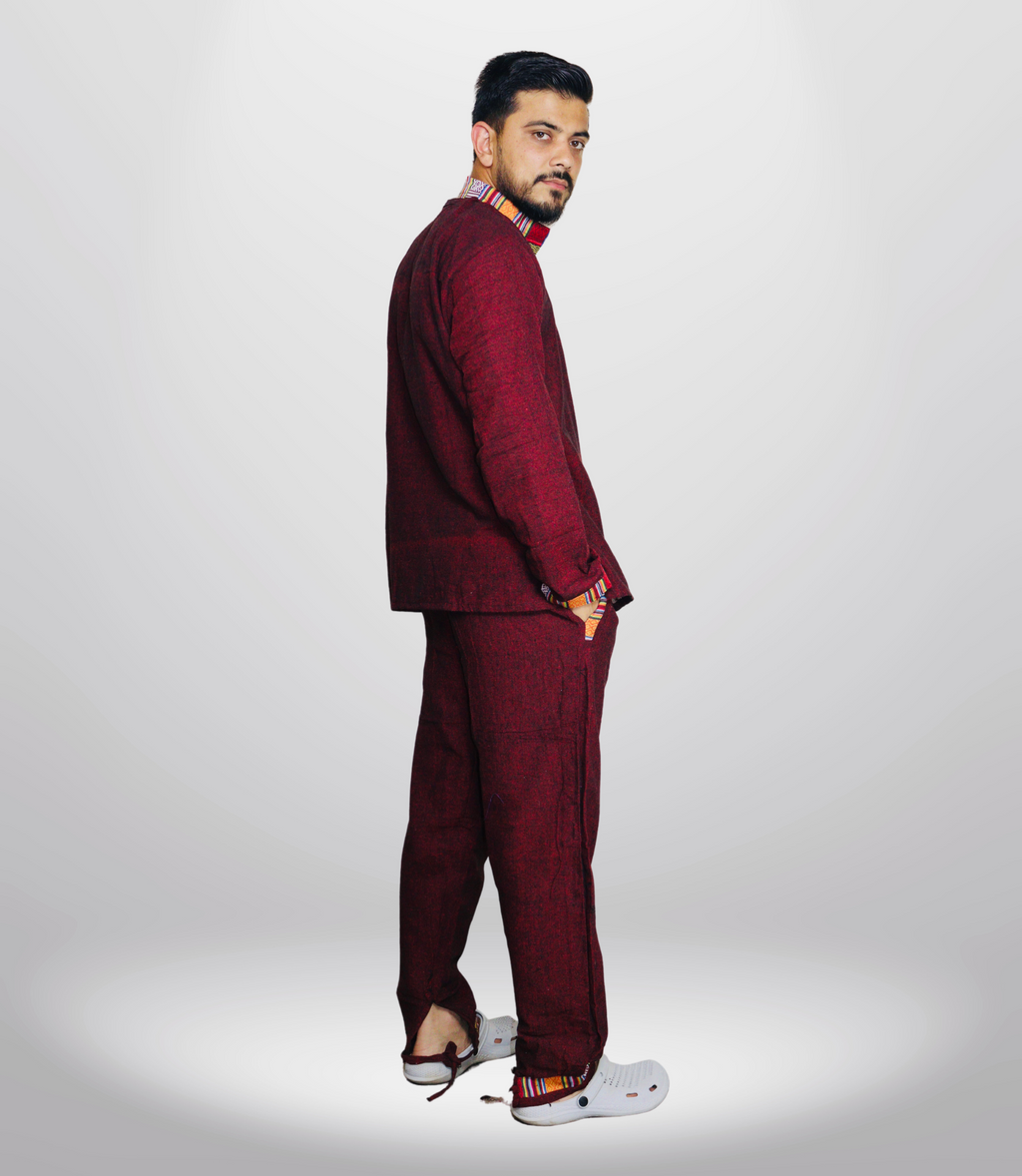 Himachali Cotton Kurta - Pajama - Maroon