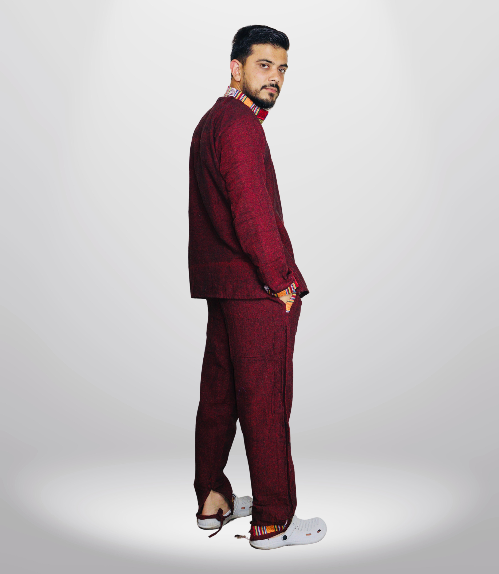 Himachali Cotton Kurta - Pajama - Maroon