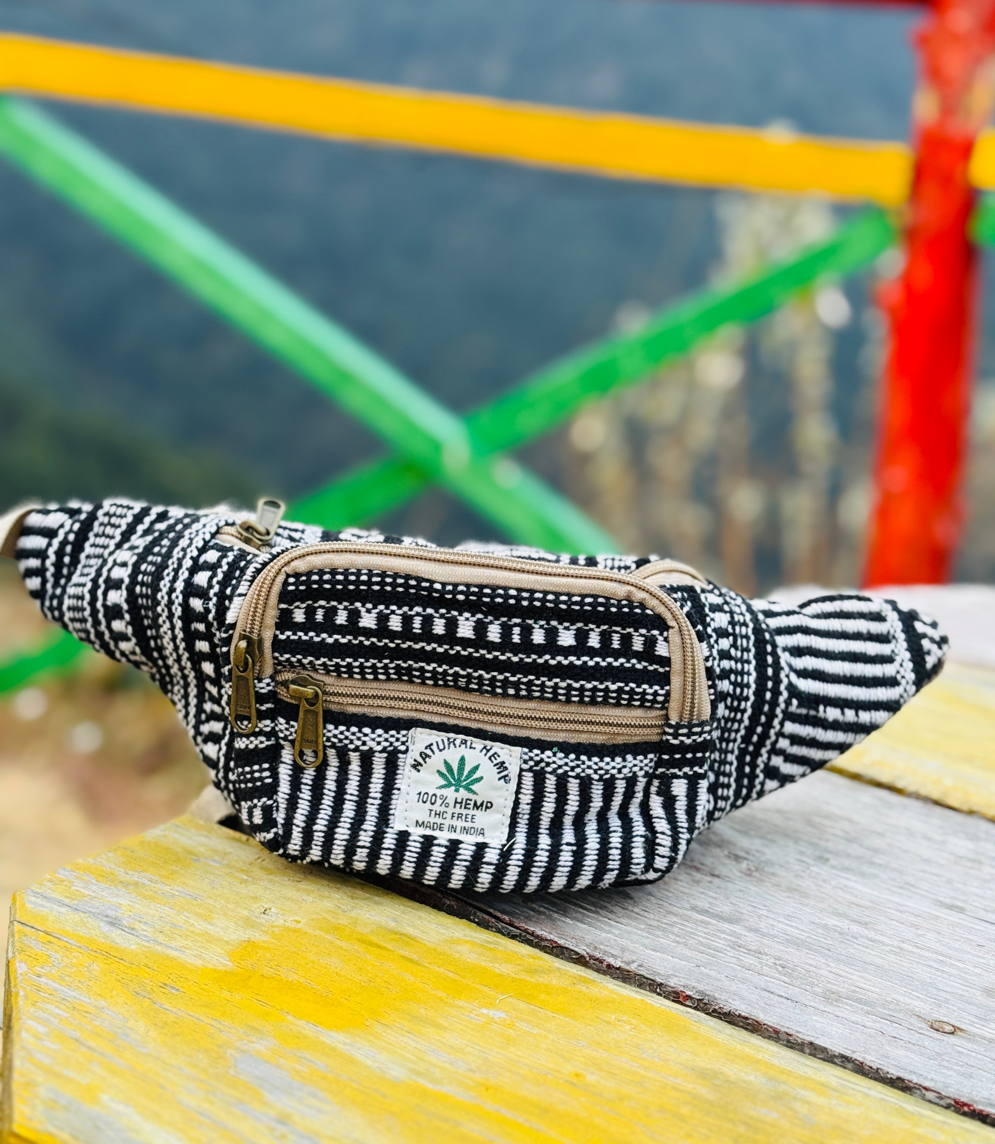 Hemp Waist Bag - Black - White