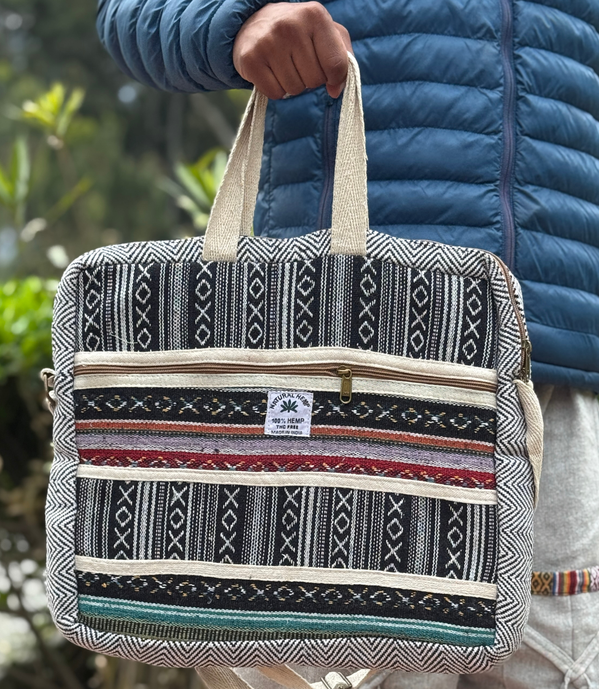 Hemp Laptop Bag - Black Pattern