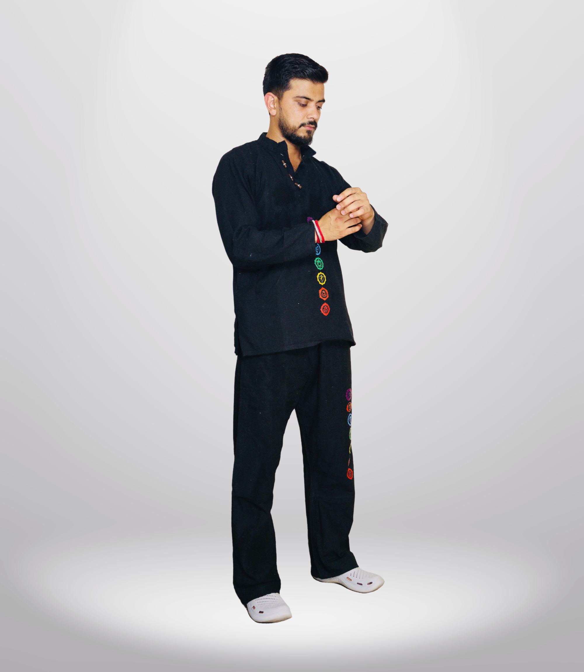 7 CHAKRA KURTA PAJAMA SET - Black