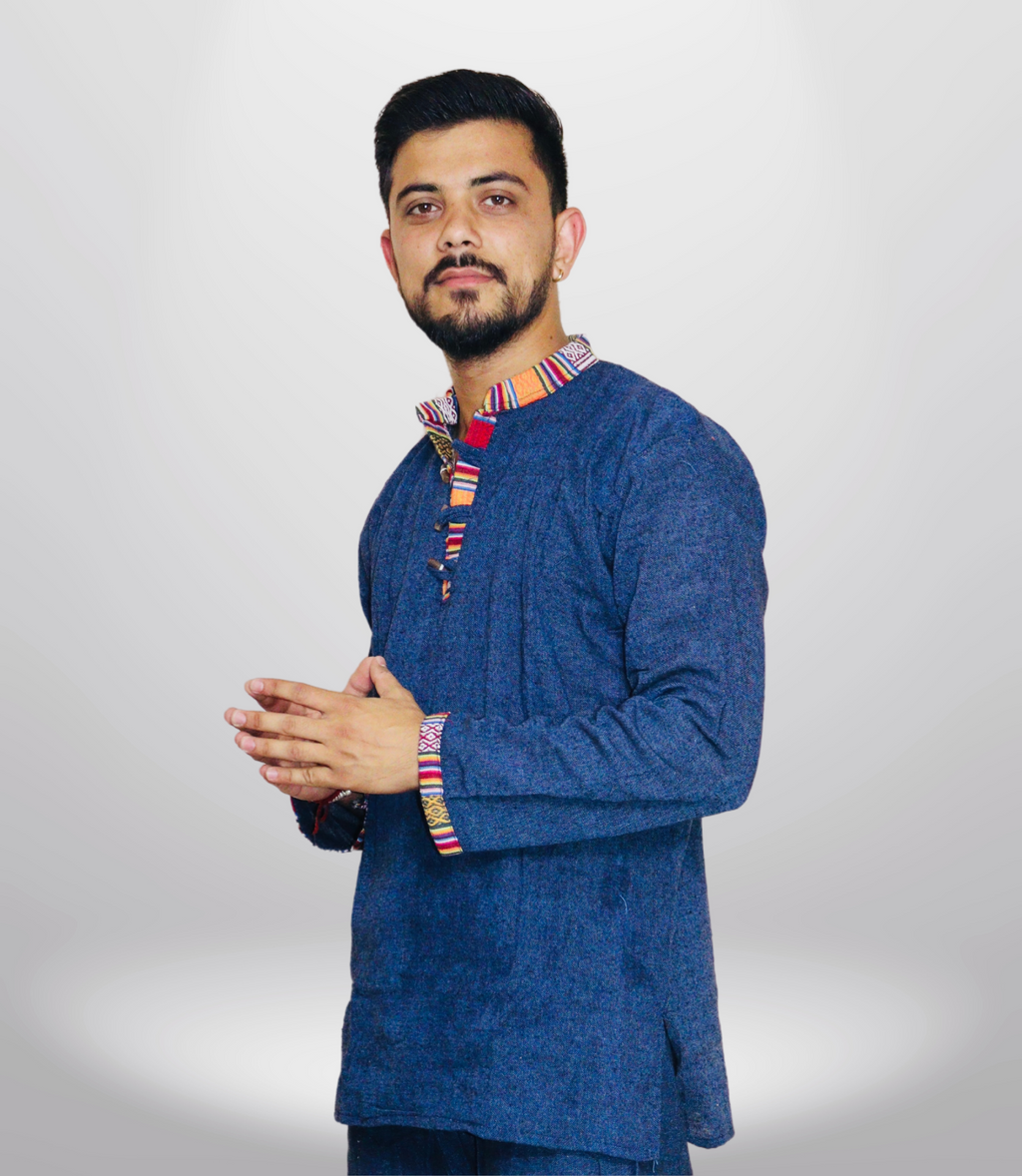 Cotton Khadi Ethnic Shirt - Blue