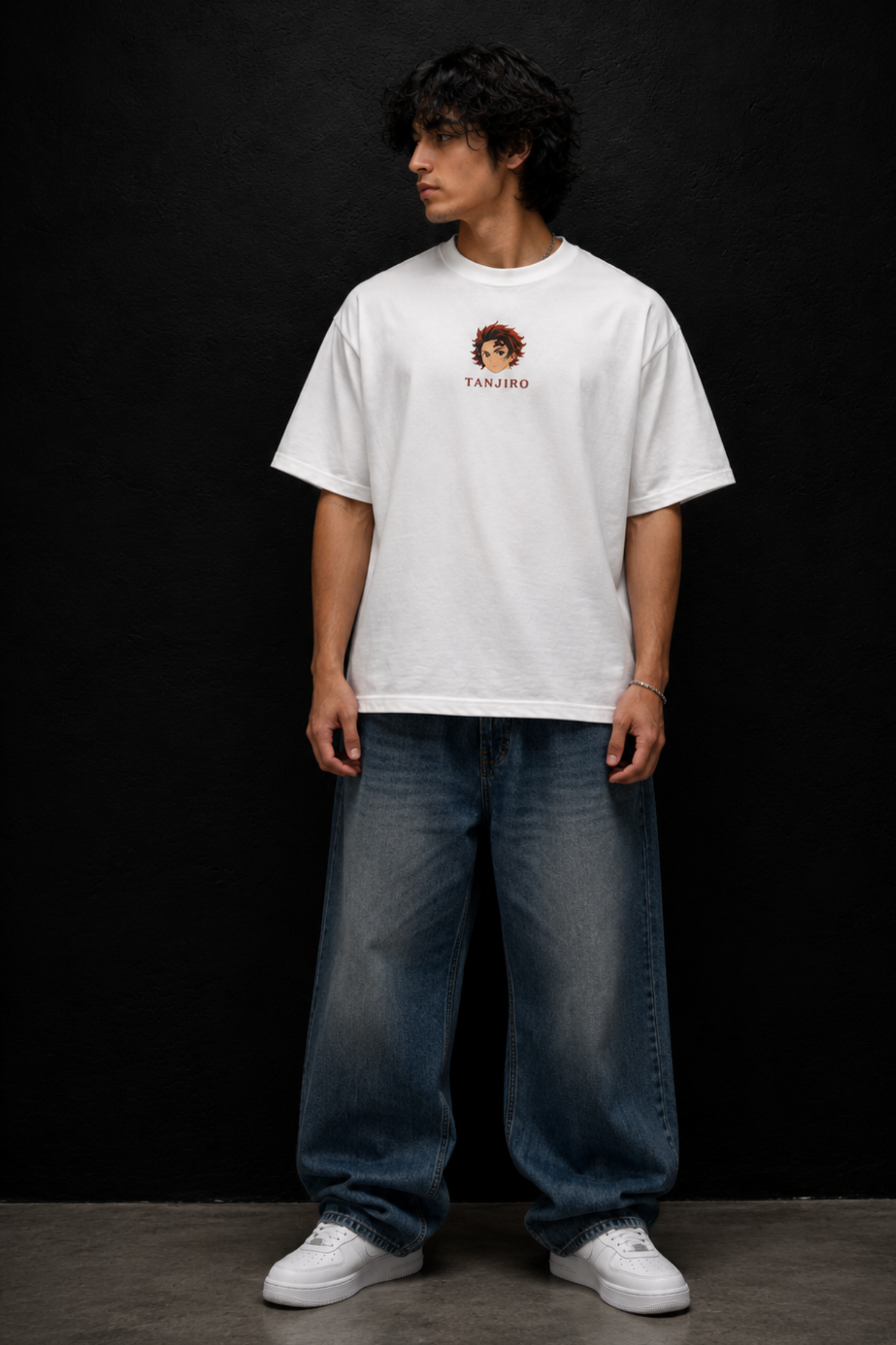 Tanjiro Flame Aura Oversized Tee - WHITE