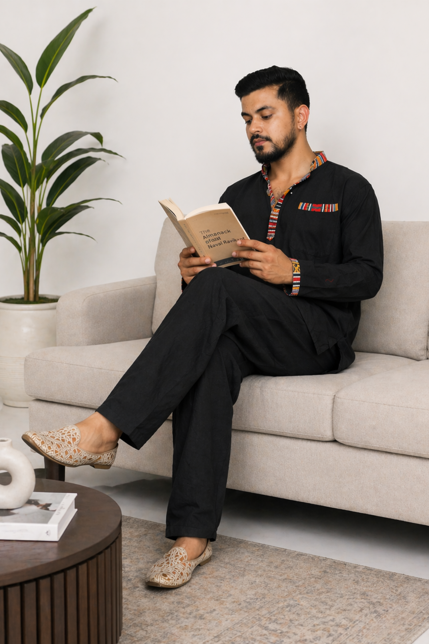 Pahadi Ethnic Kurta Pajama Set - BLACK