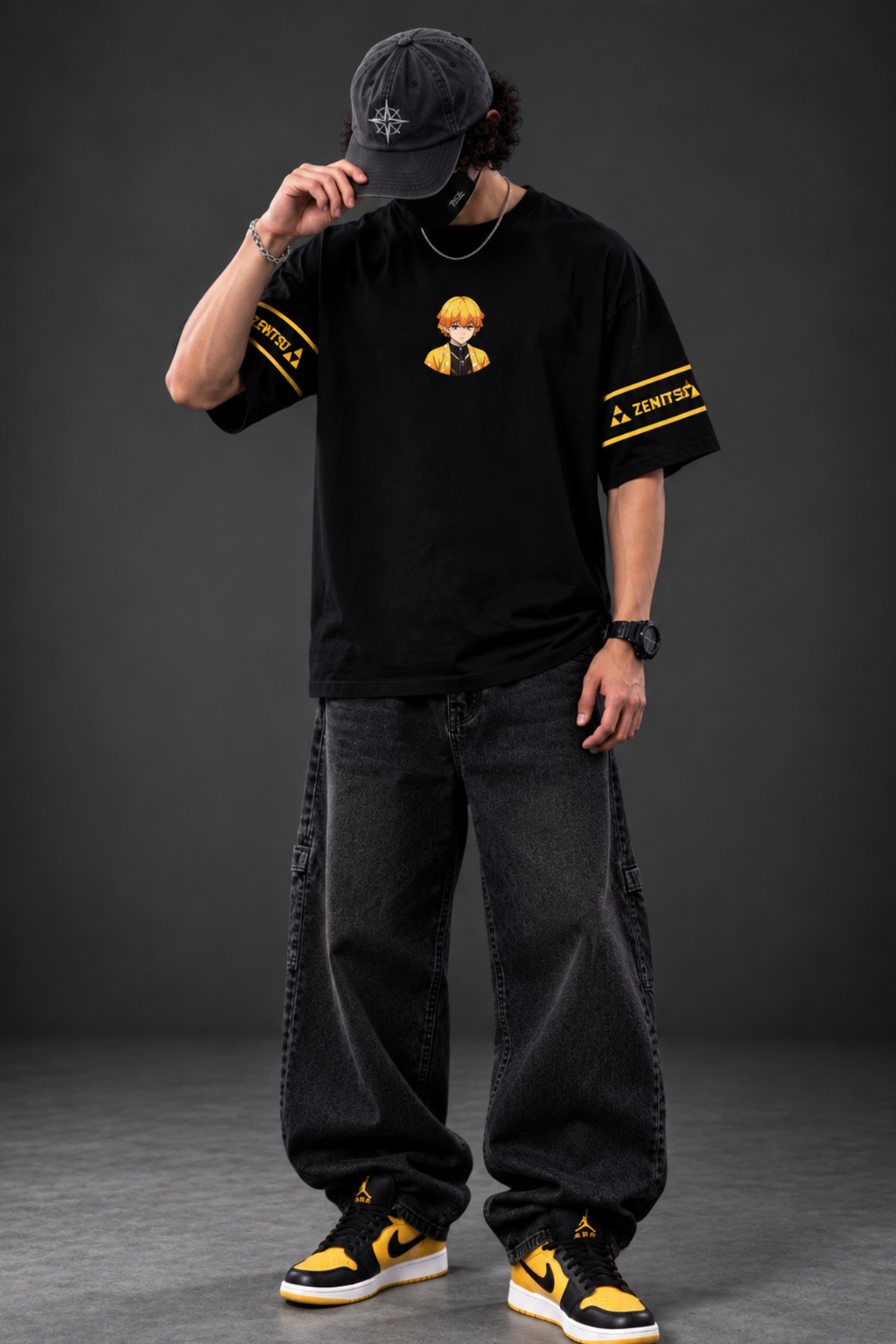 Zenitsu Thunderclap Oversized Tee – Black