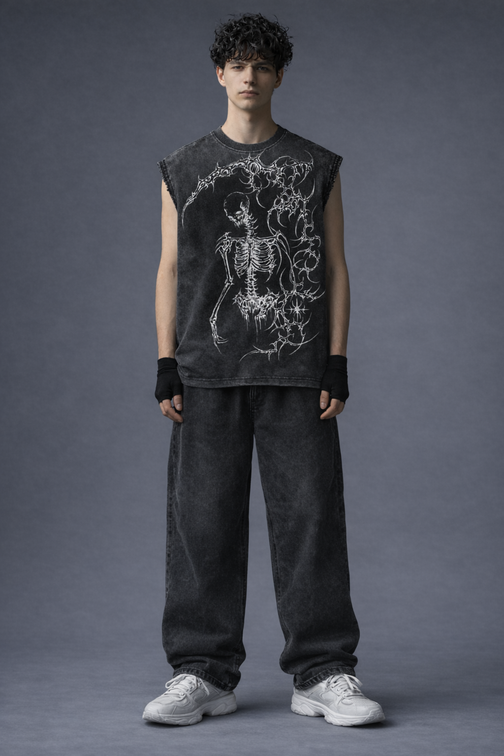 SHADOW REAPER Oversized Gym Vest - Acid Wash BLACK