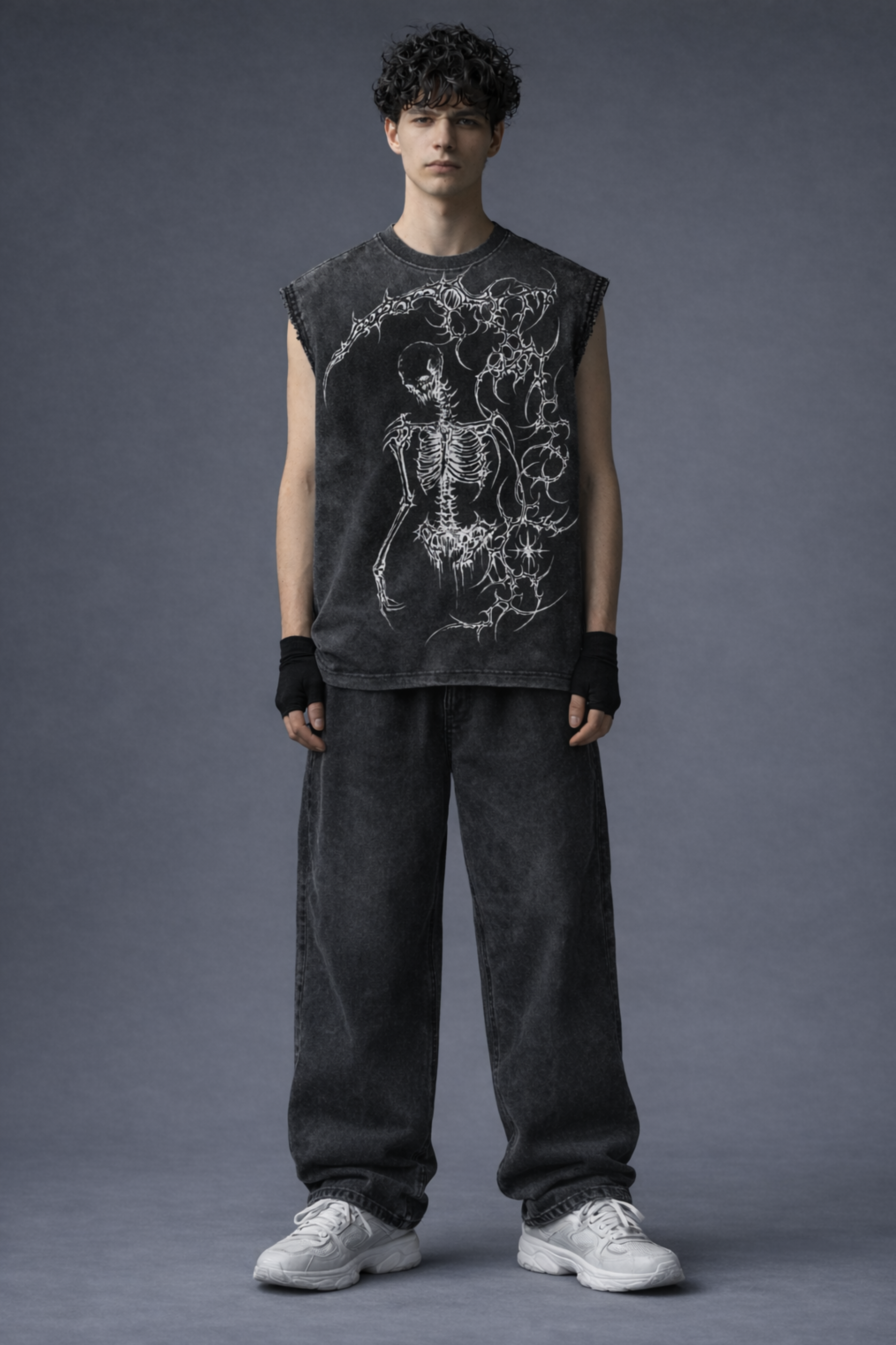 SHADOW REAPER Oversized Gym Vest - Acid Wash BLACK