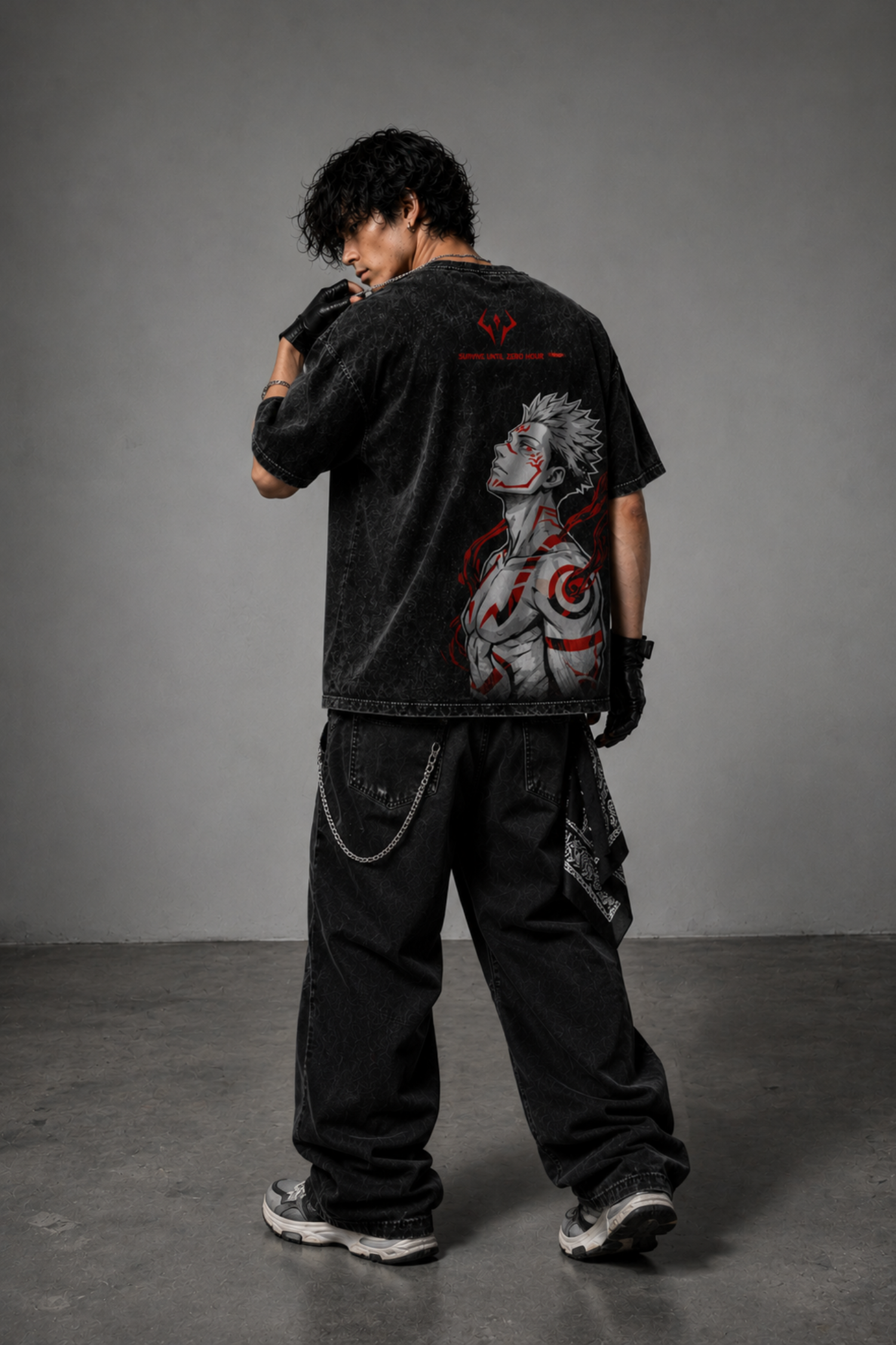 Sukuna Curse Acidwash Oversized Tee – Black