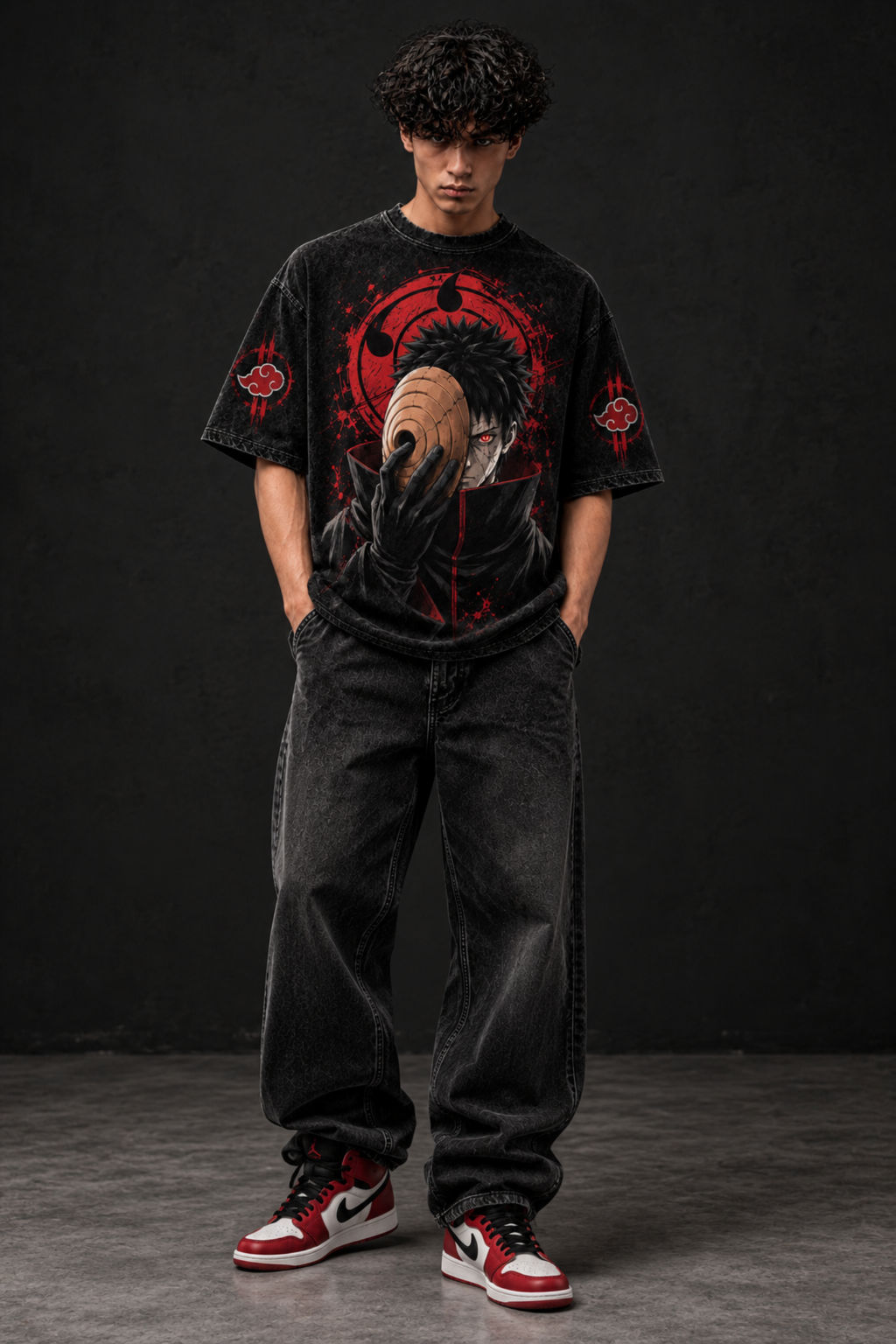 OBITO  Acidwash Oversized Tee – Black