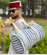 Hemp Duffle GYM Bag - Blue - White