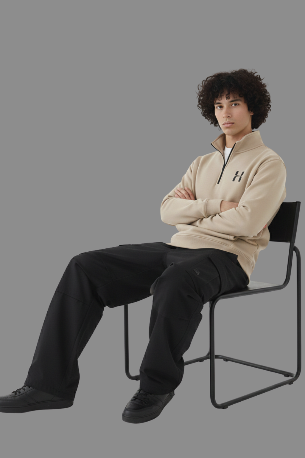 Half Zip Premium Hoodie- Beige