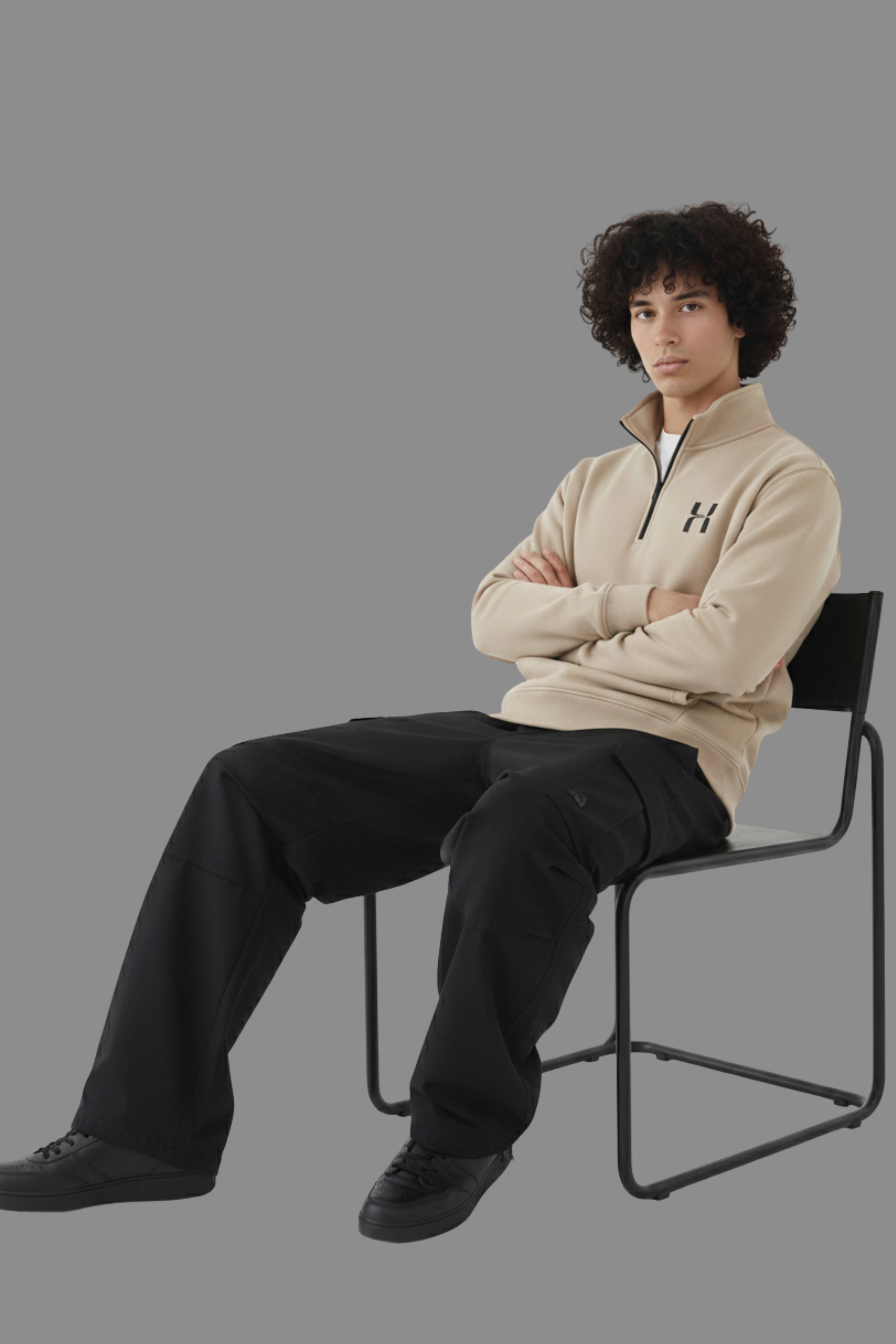 Half Zip Premium Hoodie- Beige