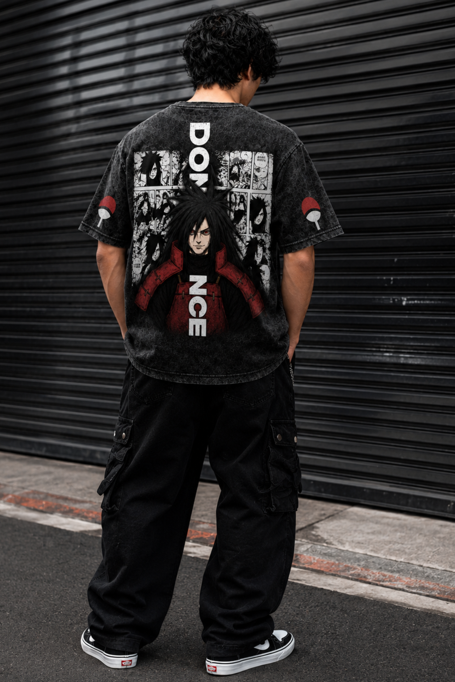 Madara Uchiha Acidwash Oversized Tee – Black