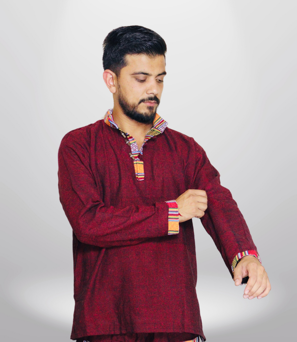 Cotton Khadi Ethnic Shirt - Maroon