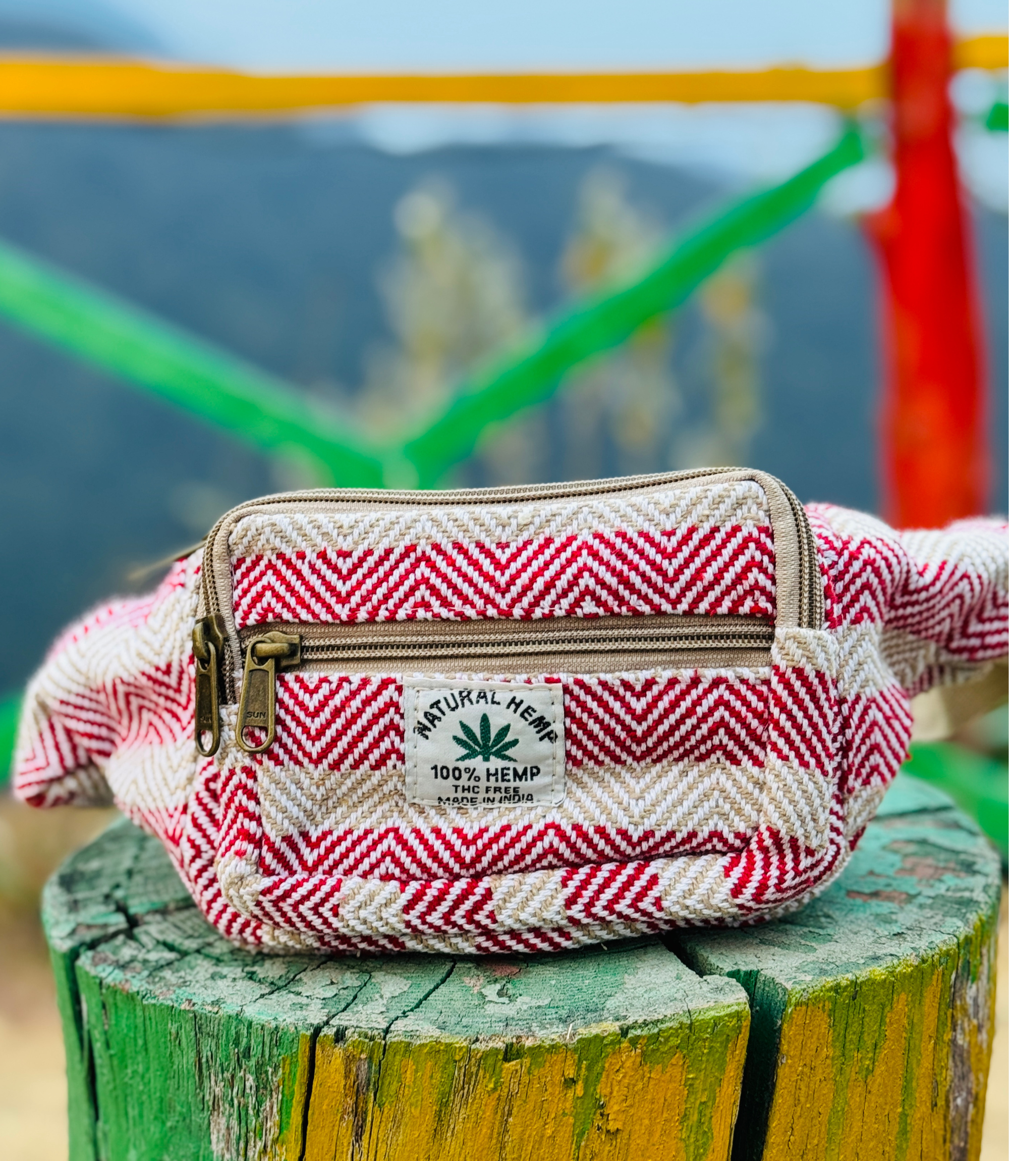 Hemp Waist Bag - White Pink
