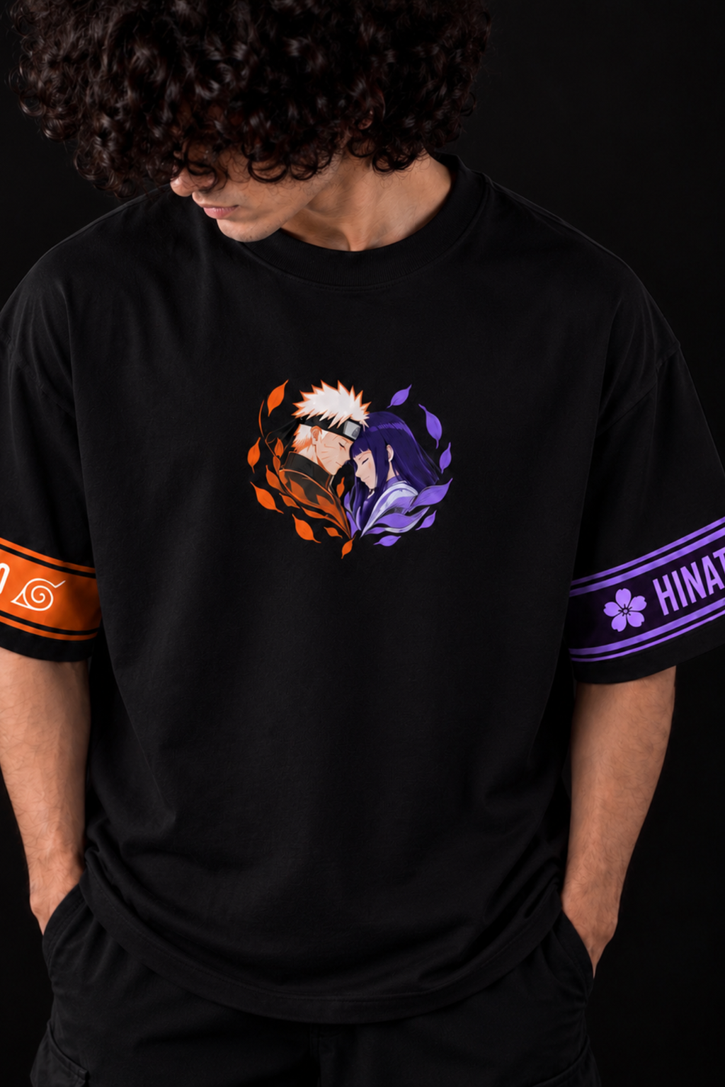 Naruto × Hinata Oversized Tee – Black