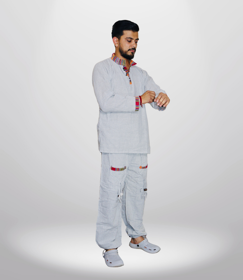 Cotton Kurta - Pajama - Grey
