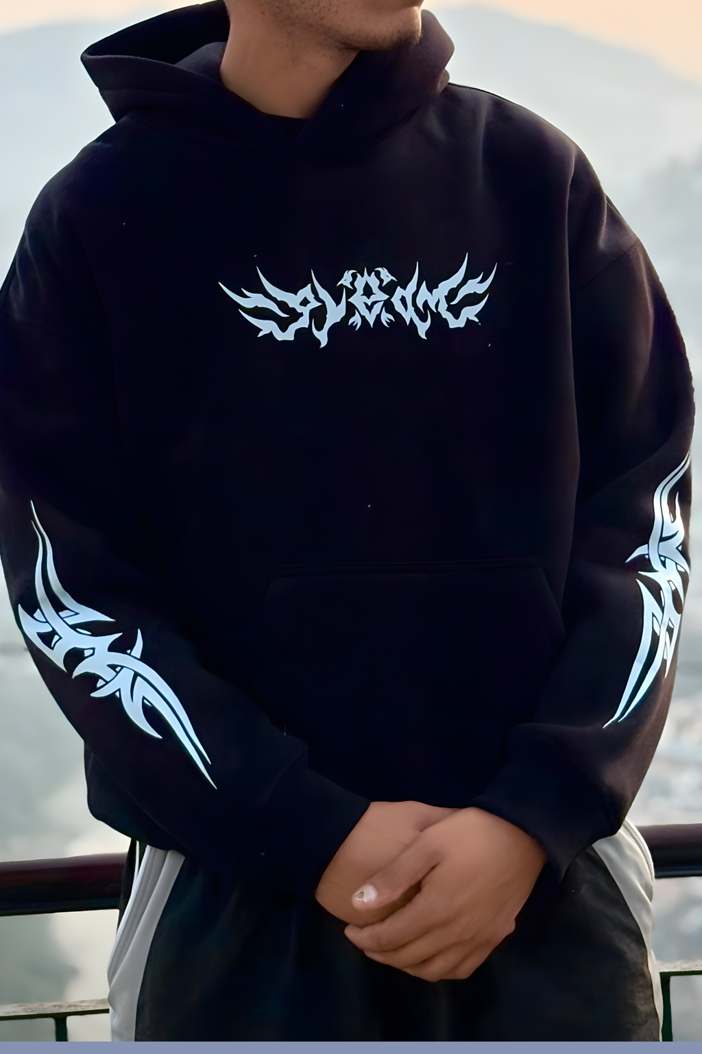 Shadow Wings Premium Oversized Hoodie  - Black