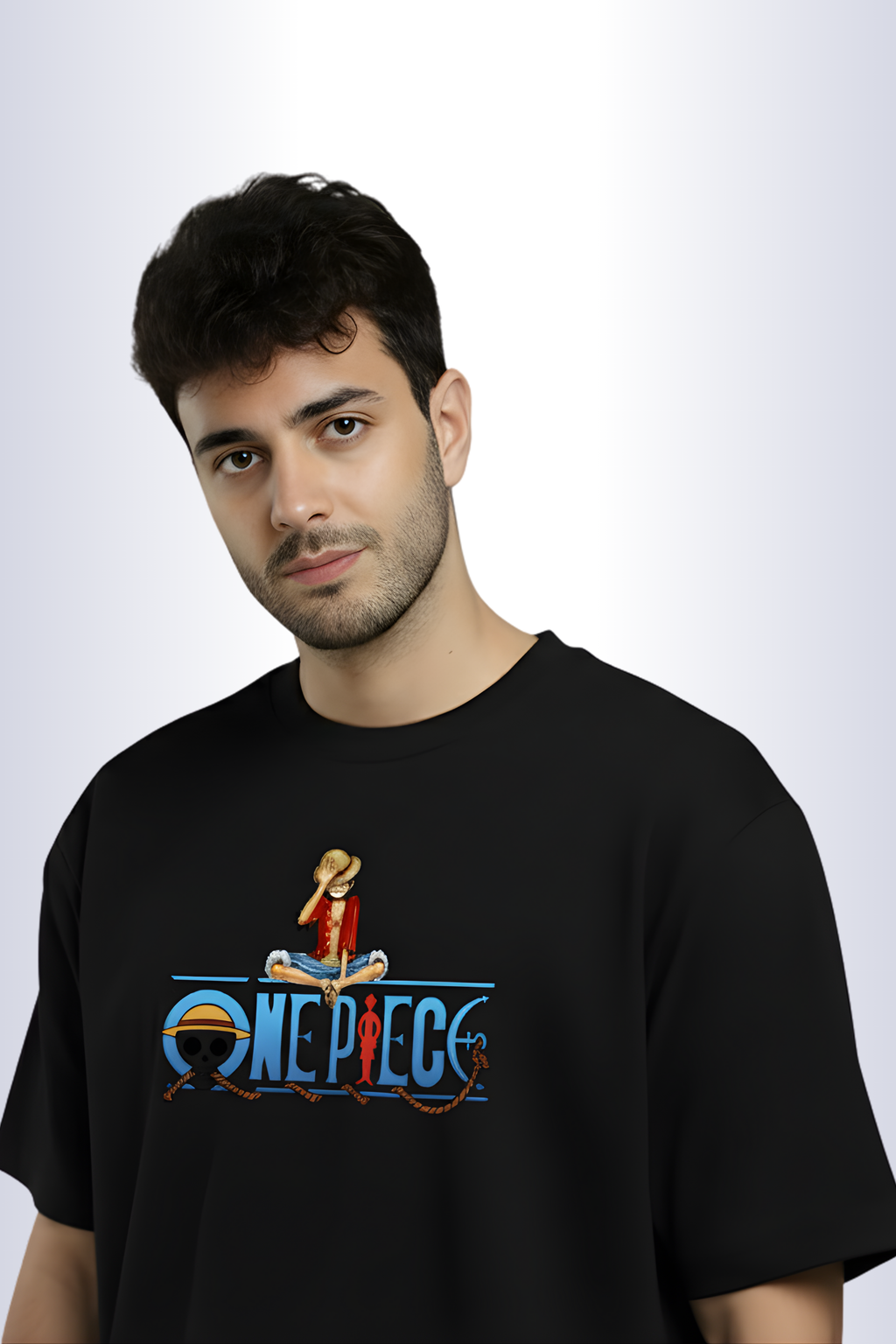 One Piece Regular Fit Printed T-Shirt -Black