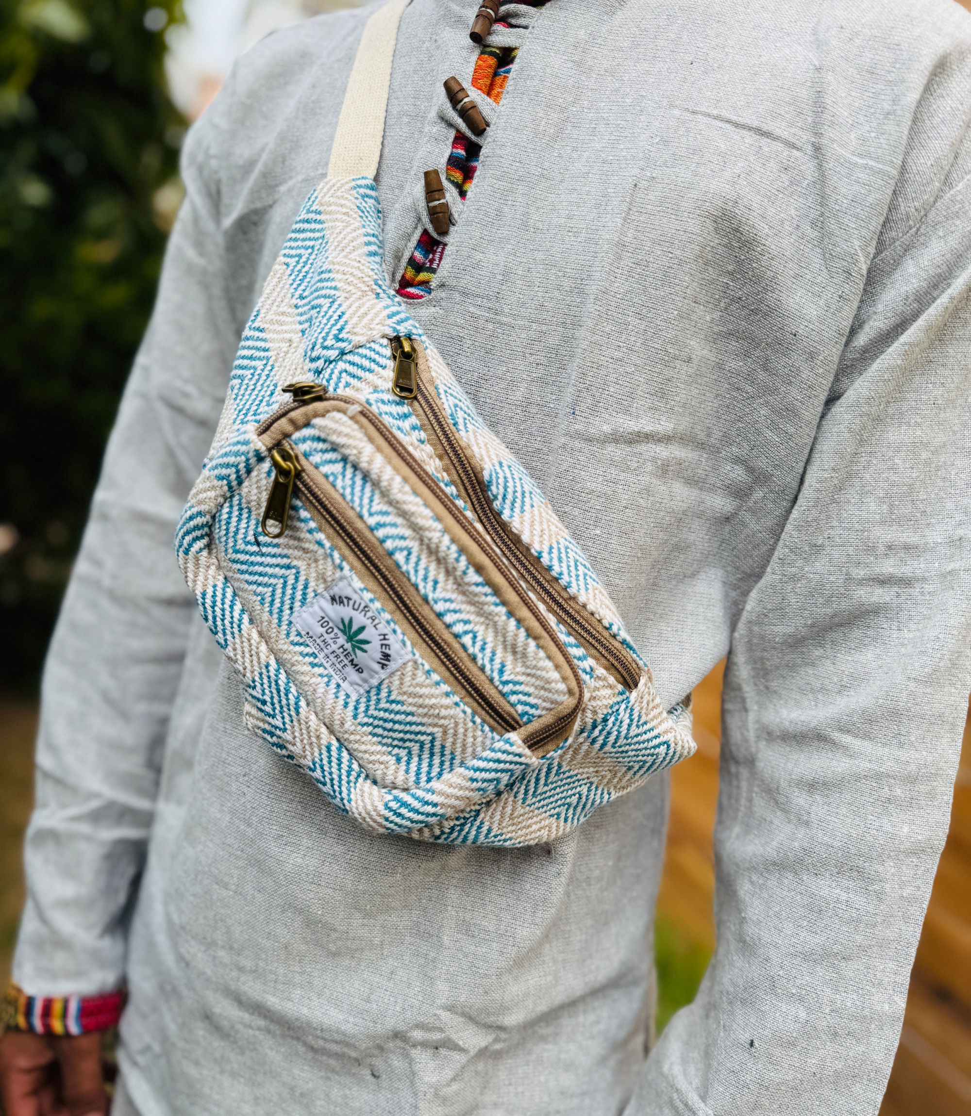 Hemp Waist Bag - SkyBlue White