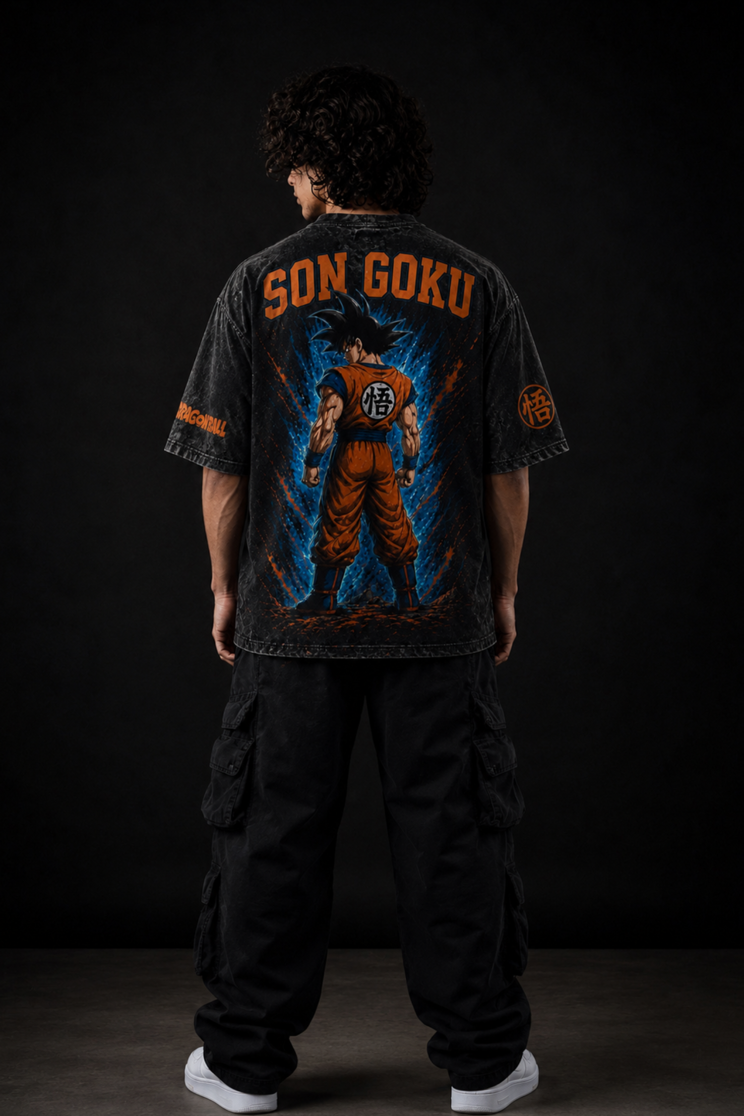 Son Goku Acid Wash Oversized Tee – Black