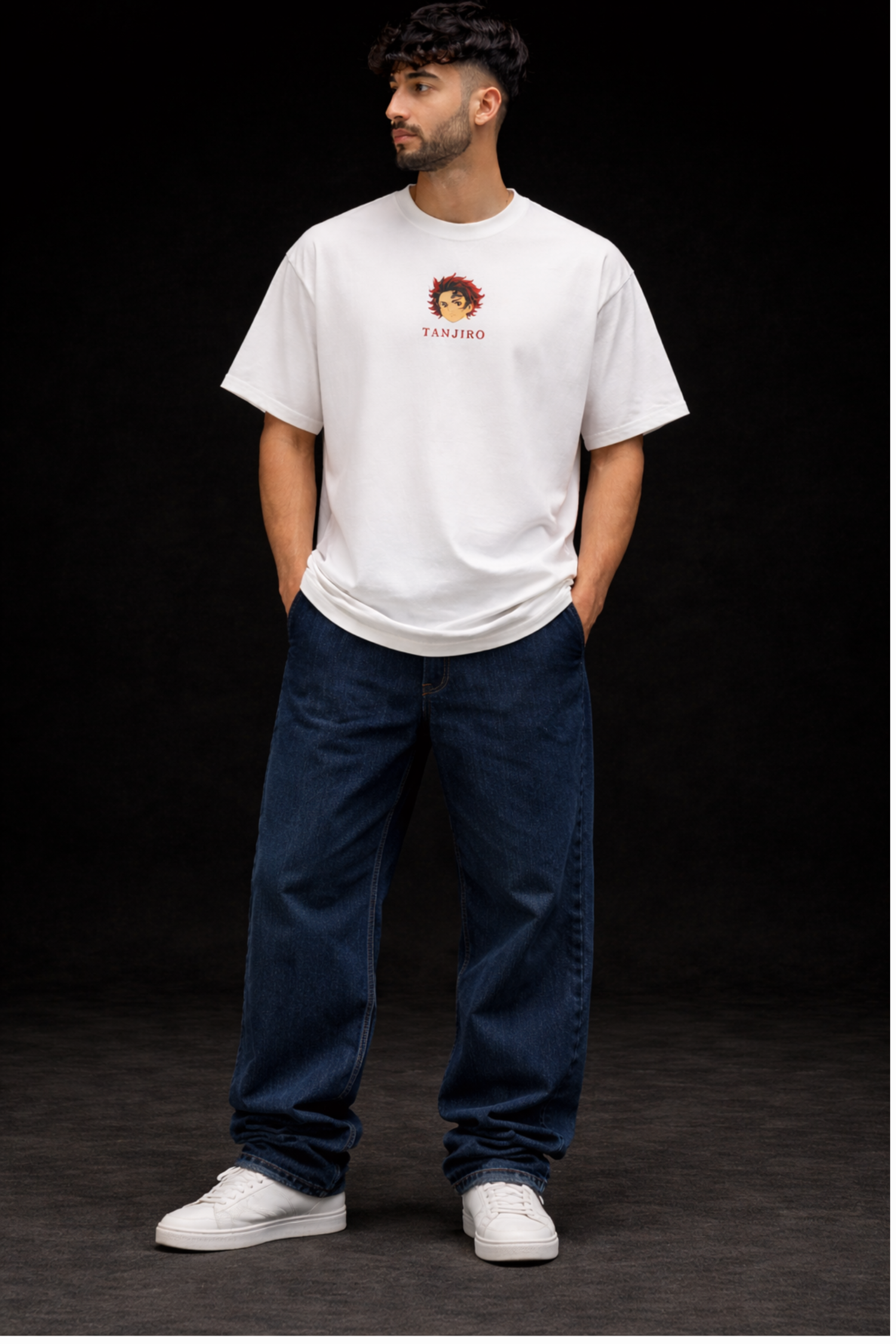 Tanjiro Flame Aura Oversized Tee - WHITE
