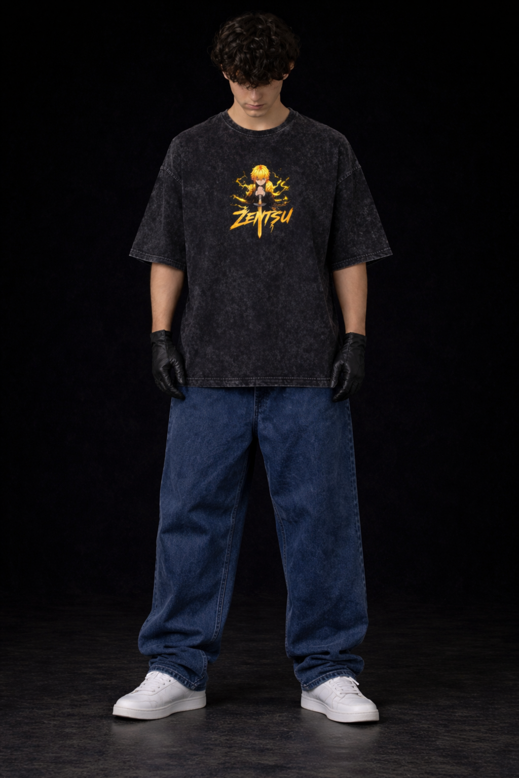 ZENITSU Acidwash Oversized Tee – Black