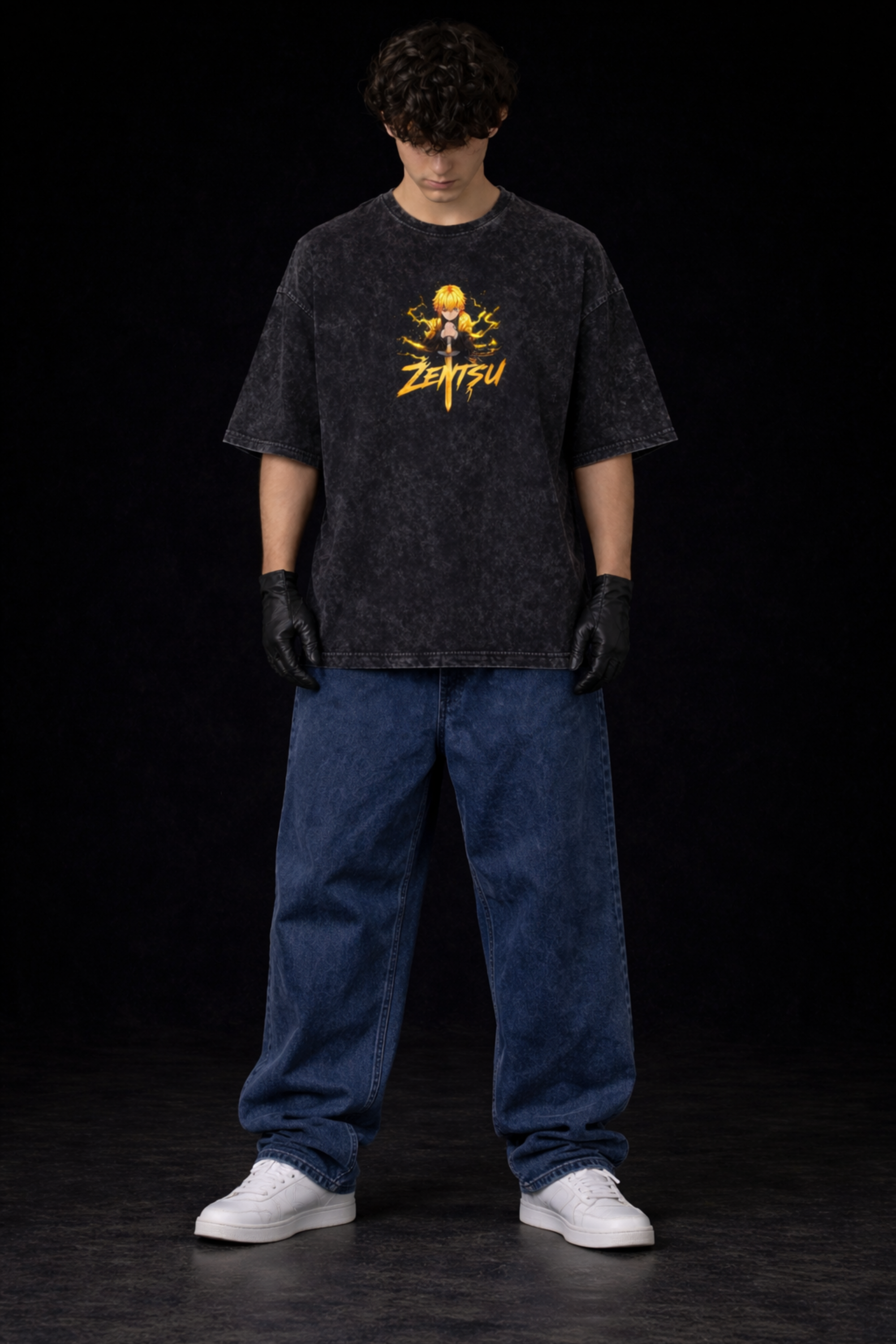 ZENITSU Acidwash Oversized Tee – Black
