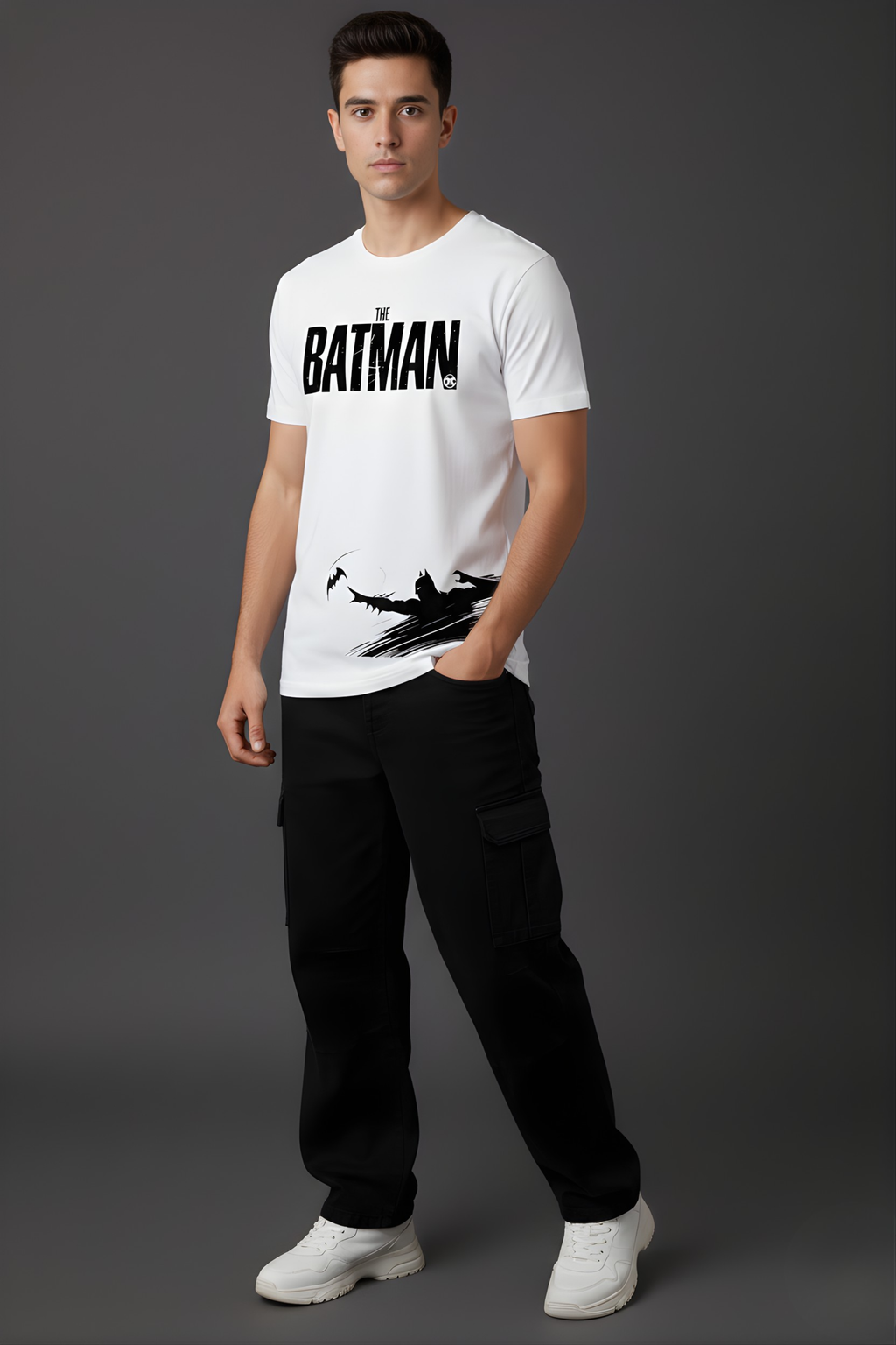 Batman Regular Fit Printed T-Shirt-White