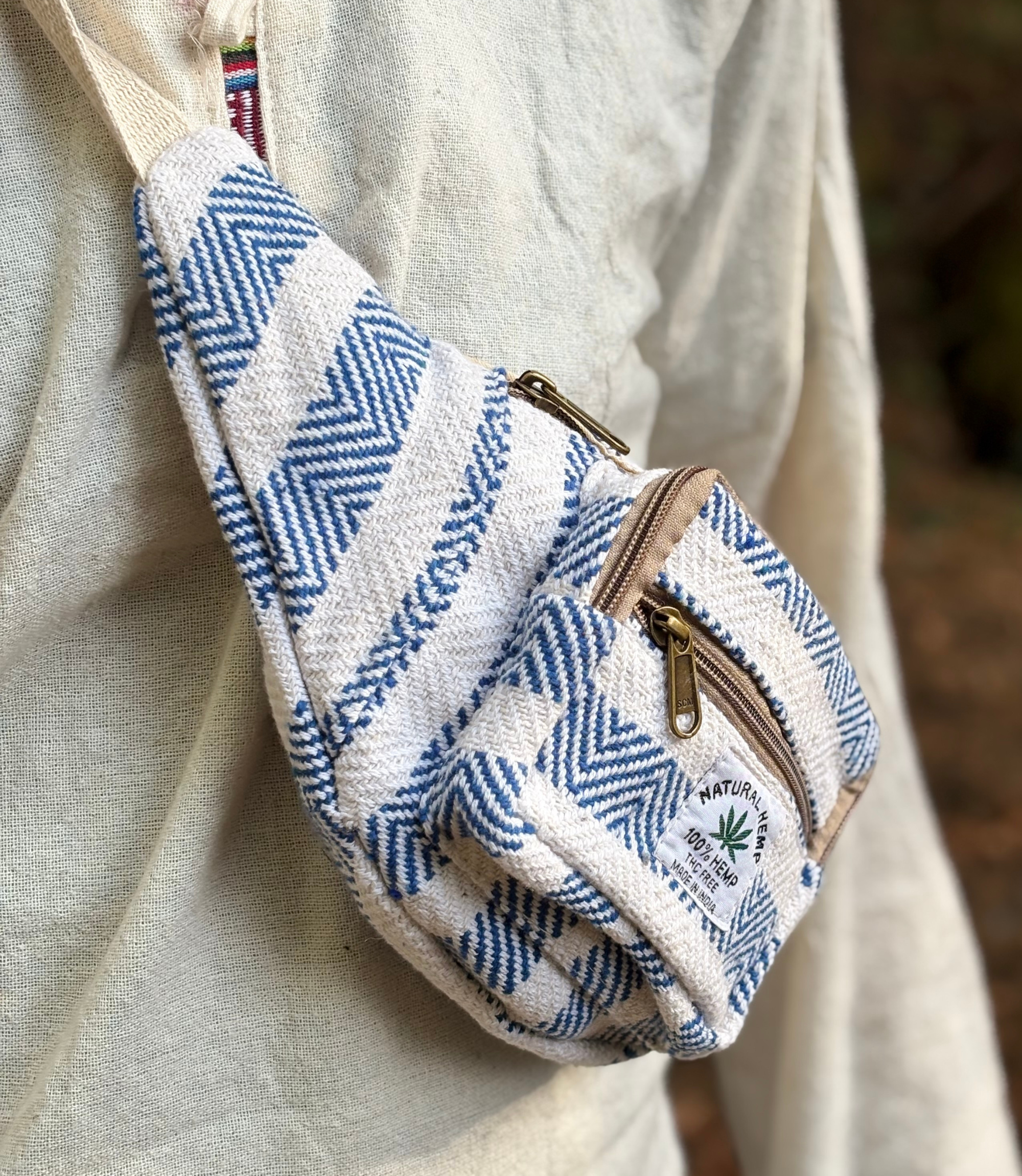 Hemp Waist Bag - Blue ZigZag
