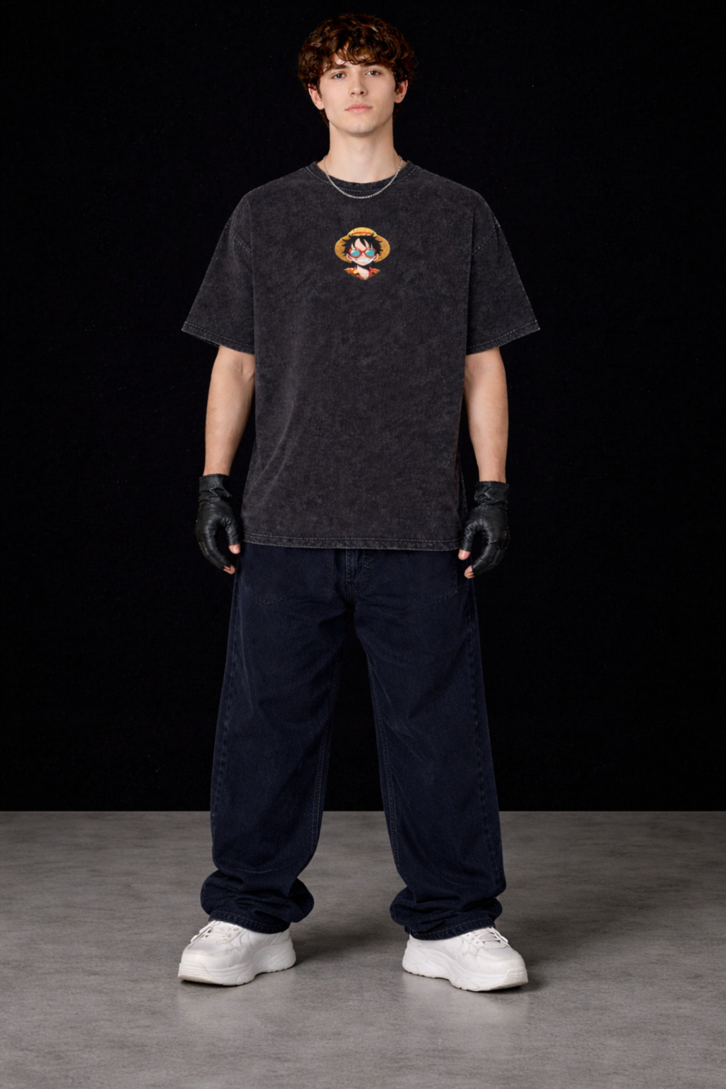 KING LUFFY Acidwash Oversized Tee – Black