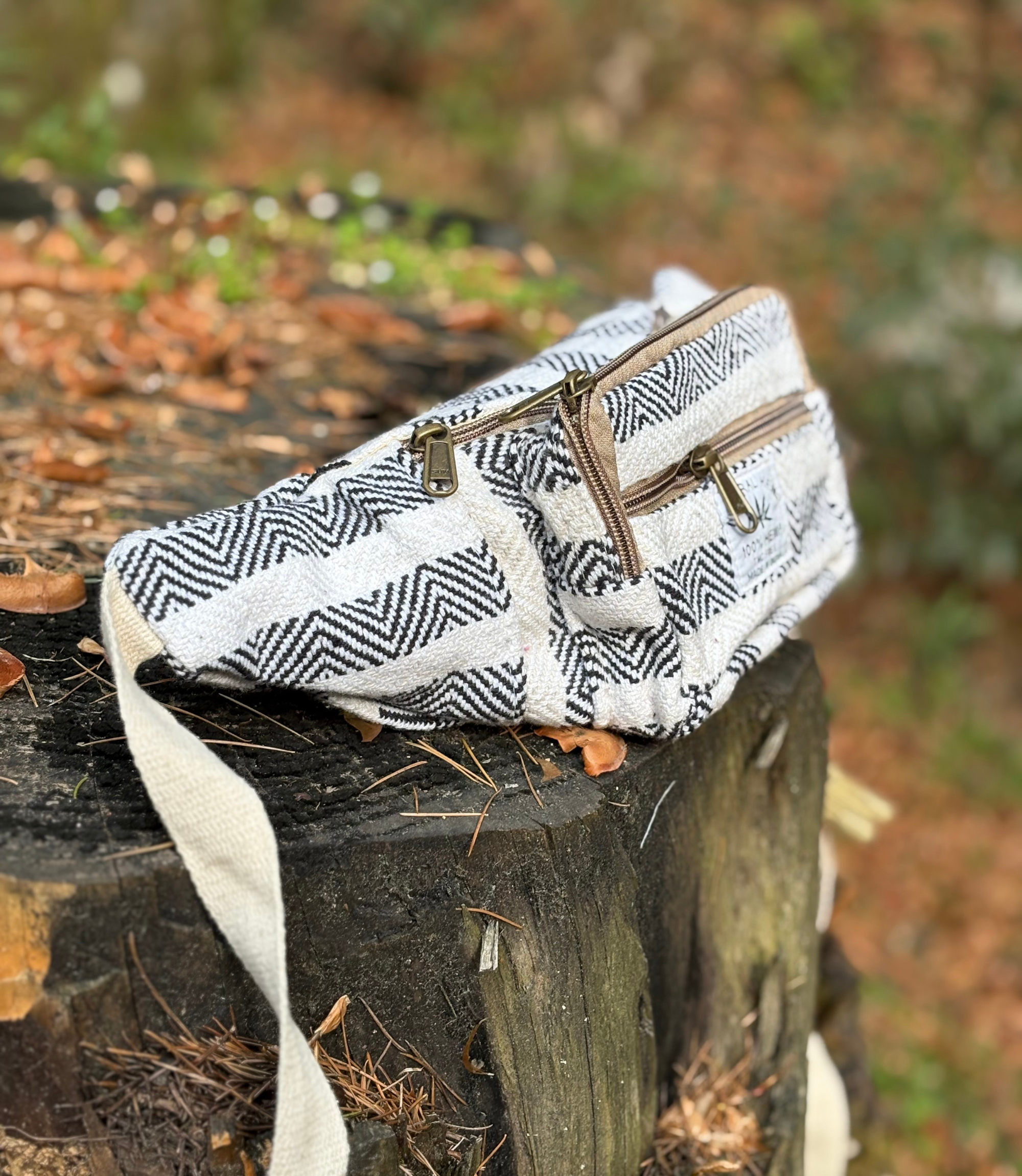 Hemp Waist Bag - Black ZigZag