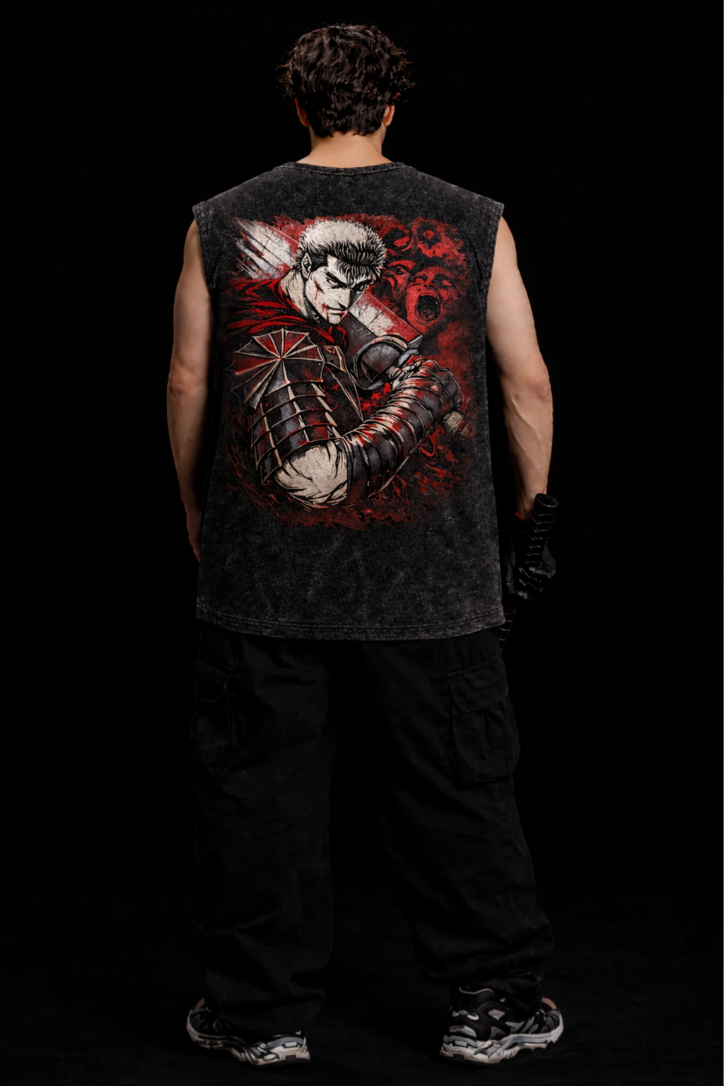 Berserk Oversized Gym Vest – Acidwash Black