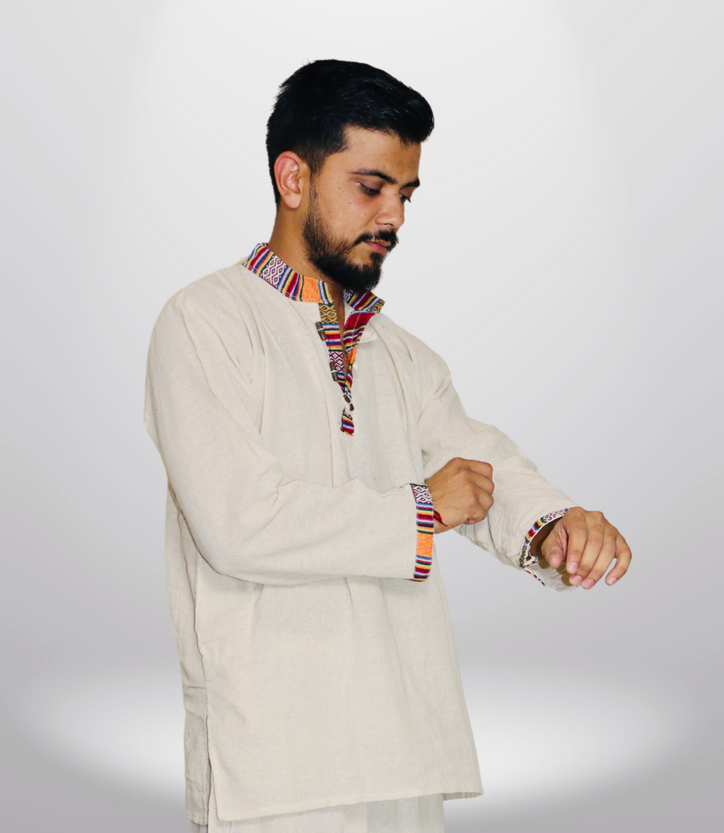 Cotton Khadi Ethnic Shirt -Beige