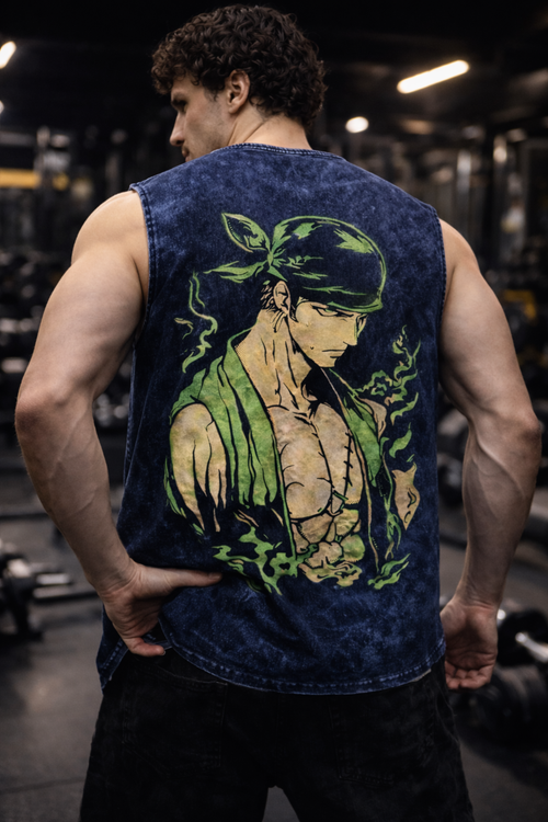 ZORO SHADOW FLAME Oversized Gym Vest - Acid Wash BLUE – Hills Craft