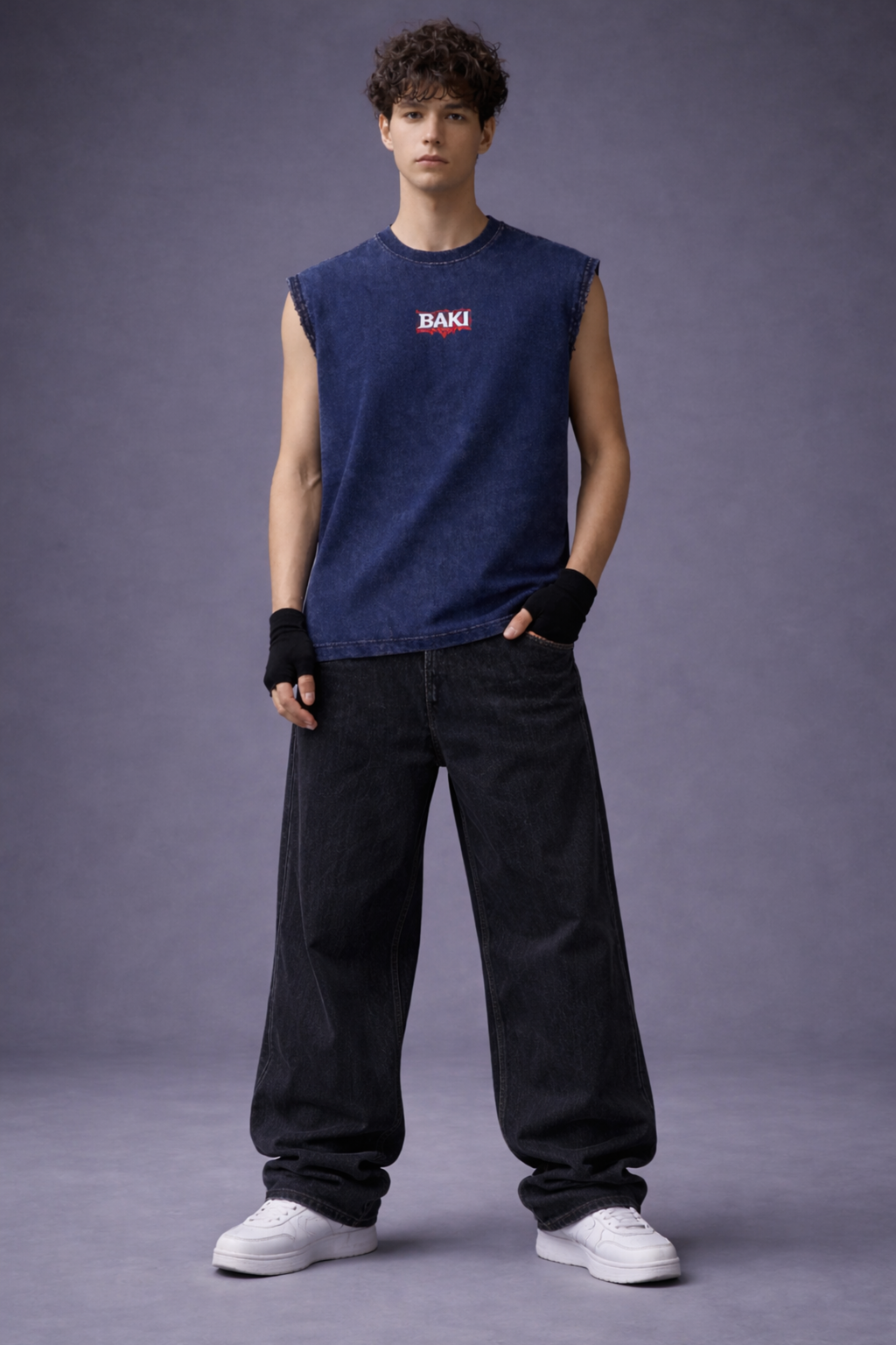 BAKI Oversized Gym Vest - Acid Wash BLUE