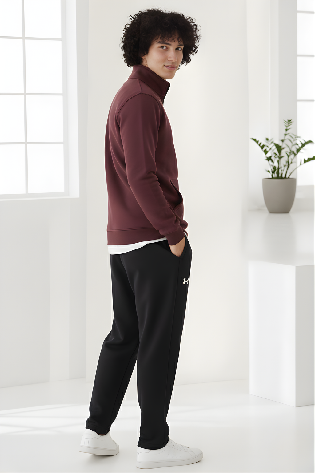 Half Zip Premium Hoodie- Maroon