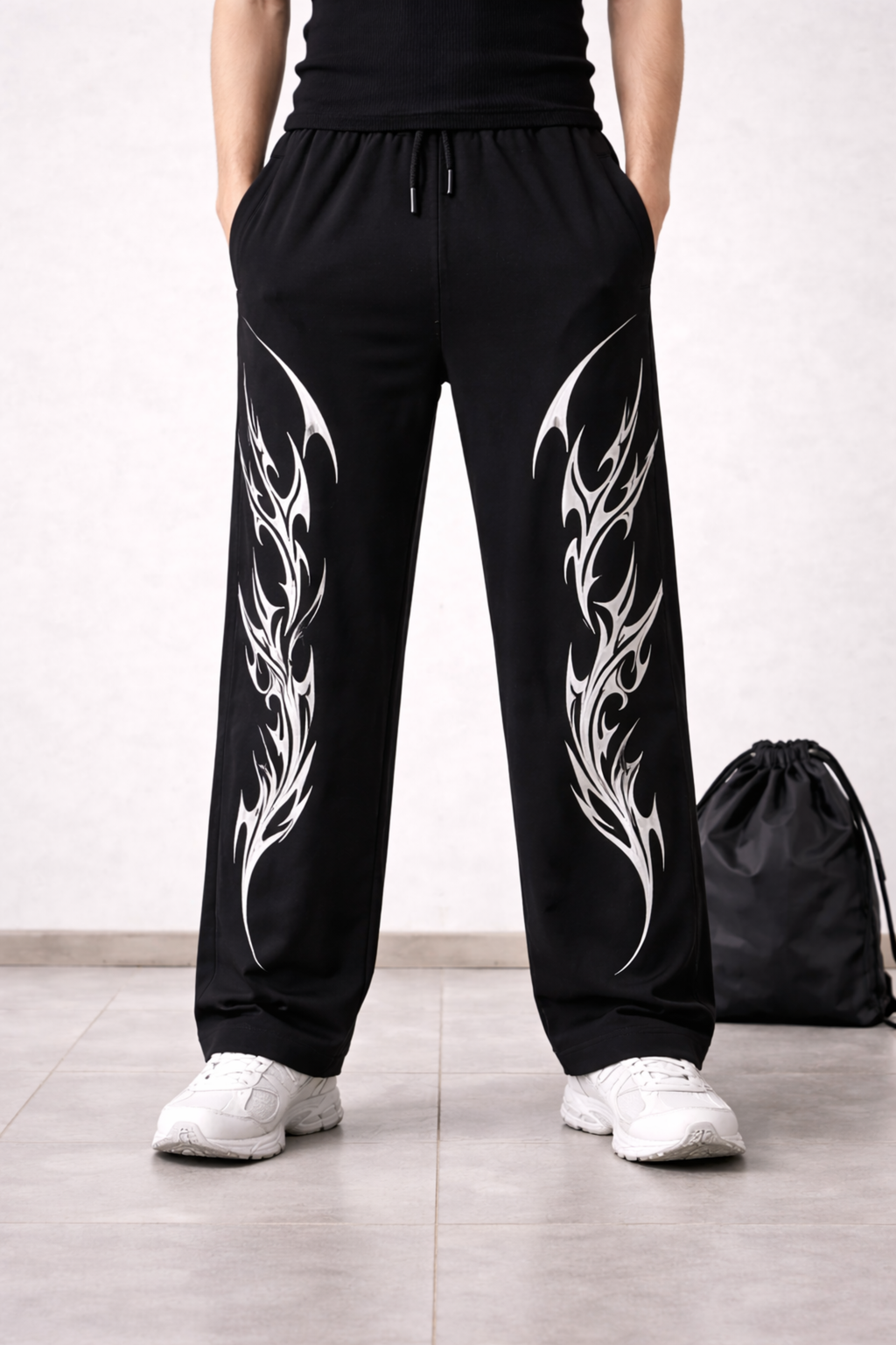 Phantom Flame Unisex Straight Fit Baggy Pant- BLACK