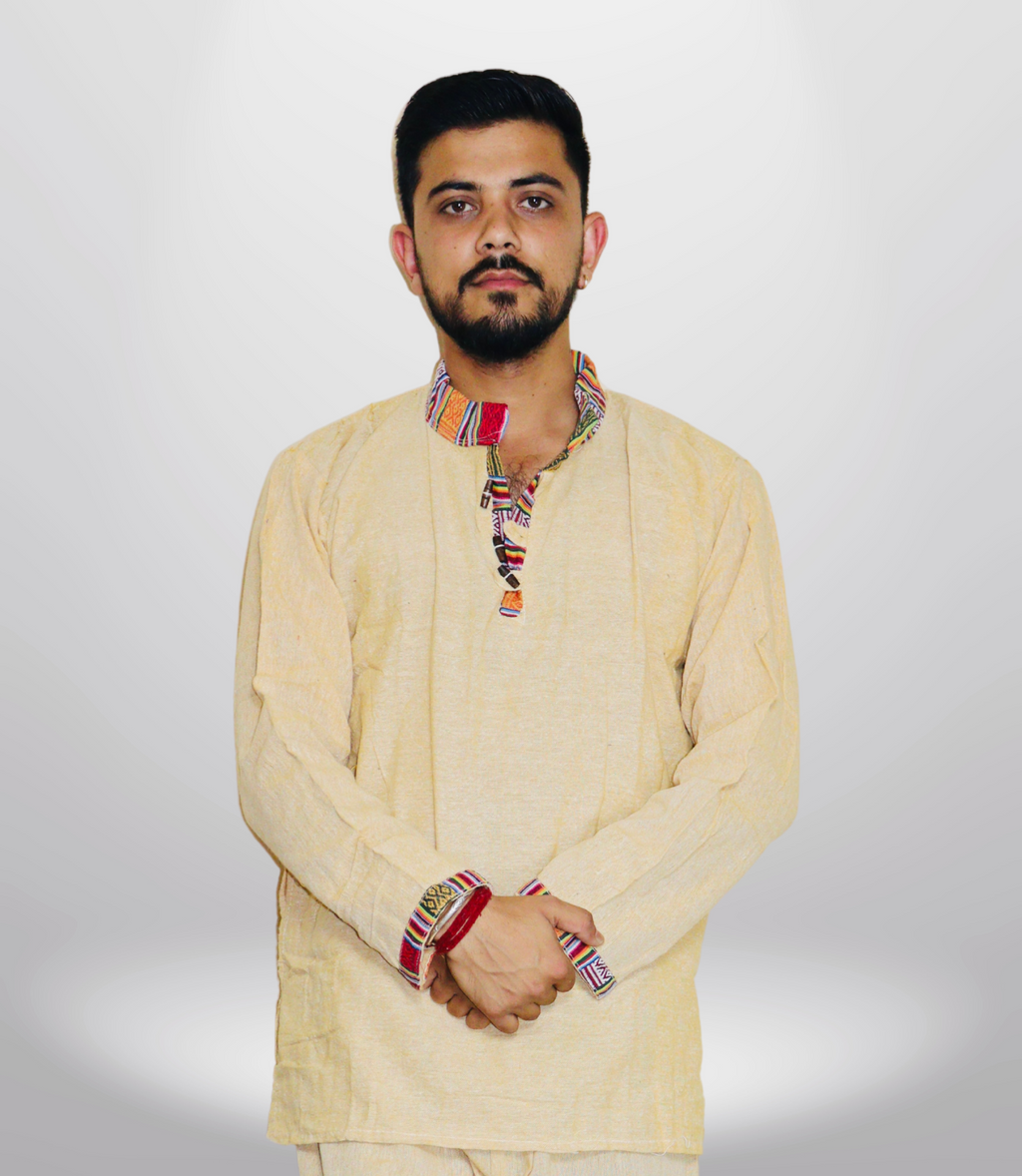Cotton Khadi Ethnic Shirt - Yellow