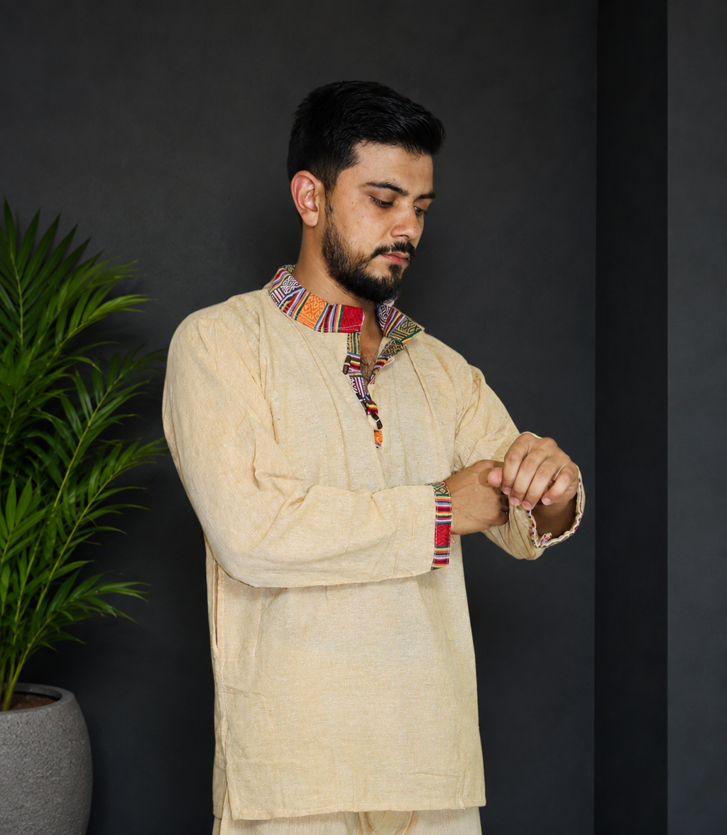 Cotton Khadi Ethnic Shirt - Yellow